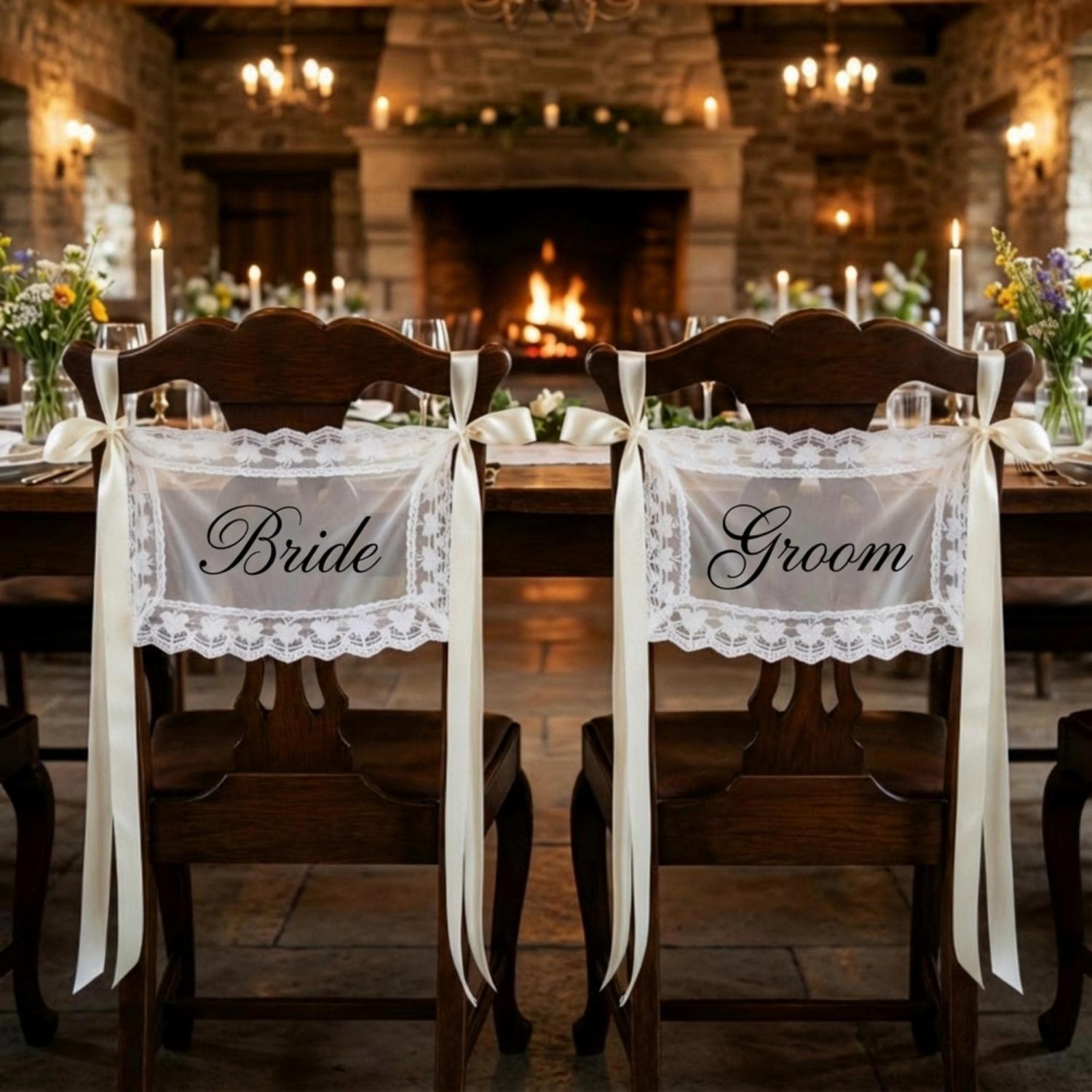 Personalized Lace Just Married Chair Sign for Bride & Groom, Wedding Chair Decor, Sheer Lace Signs, Custom Wedding Chair Banners