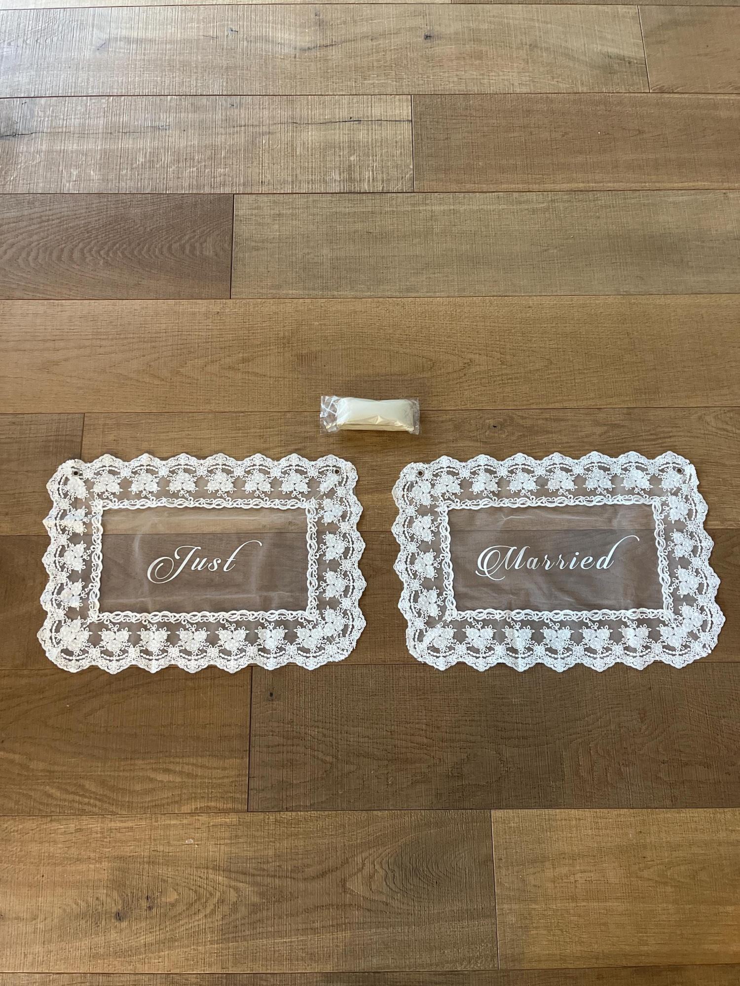 Personalized Lace Just Married Chair Sign for Bride & Groom, Wedding Chair Decor, Sheer Lace Signs, Custom Wedding Chair Banners