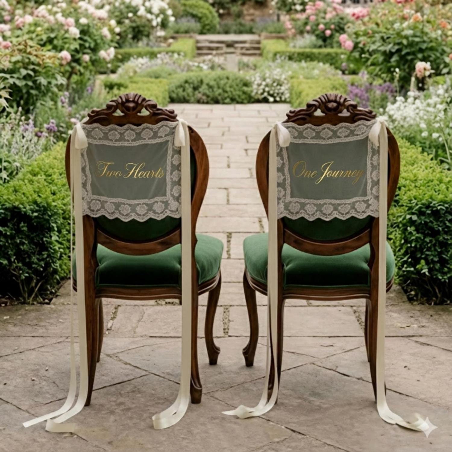 Personalized Lace Just Married Chair Sign for Bride & Groom, Wedding Chair Decor, Sheer Lace Signs, Custom Wedding Chair Banners