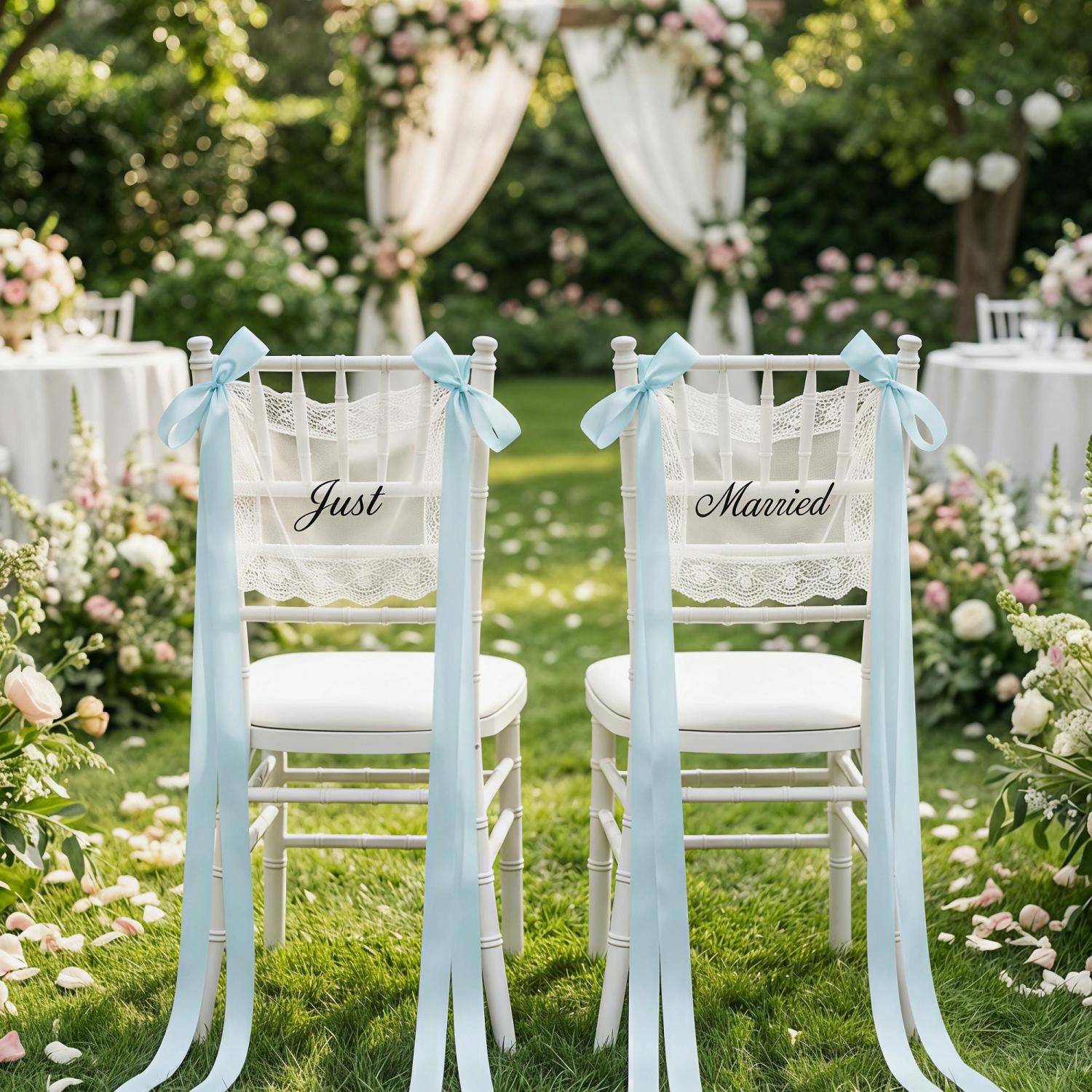 Personalized Lace Just Married Chair Sign for Bride & Groom, Wedding Chair Decor, Sheer Lace Signs, Custom Wedding Chair Banners