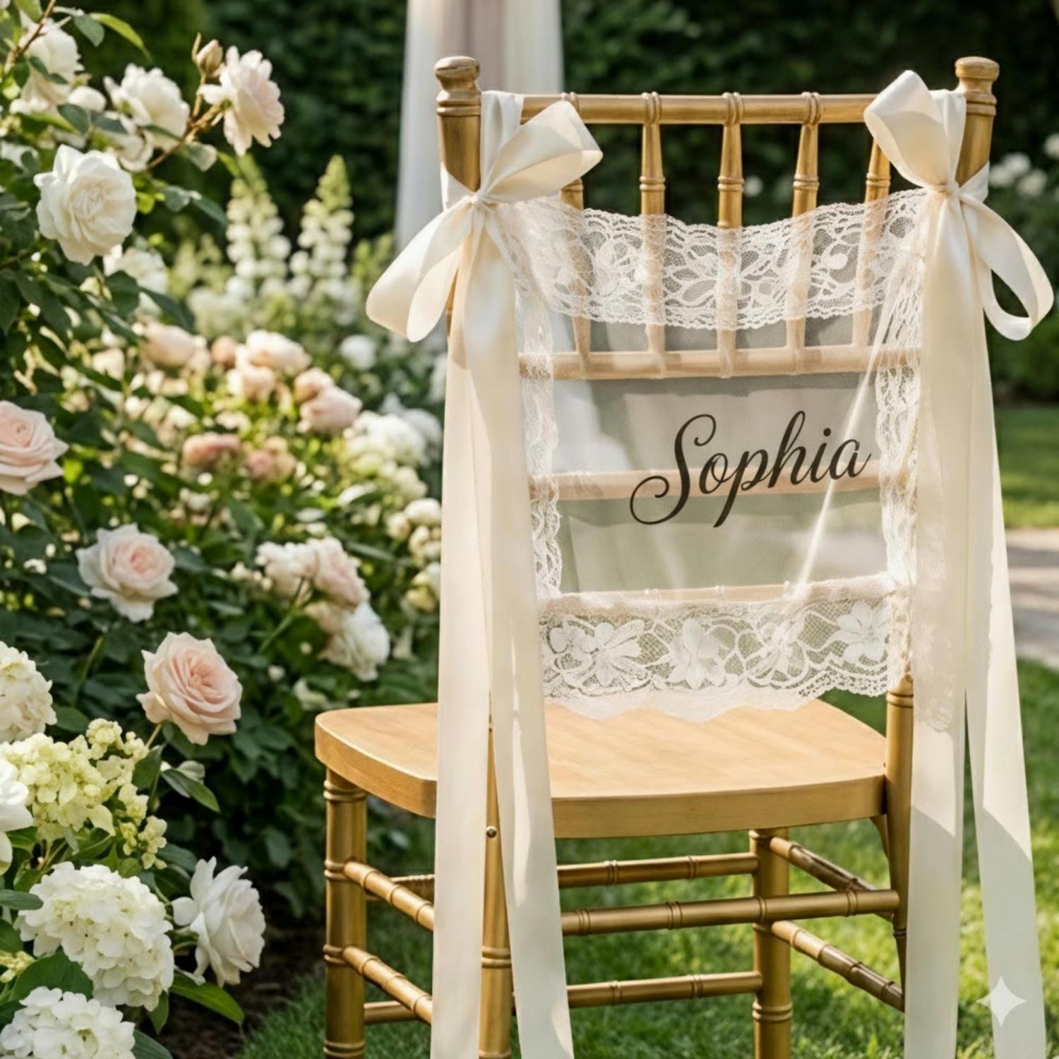 Personalized Lace Just Married Chair Sign for Bride & Groom, Wedding Chair Decor, Sheer Lace Signs, Custom Wedding Chair Banners