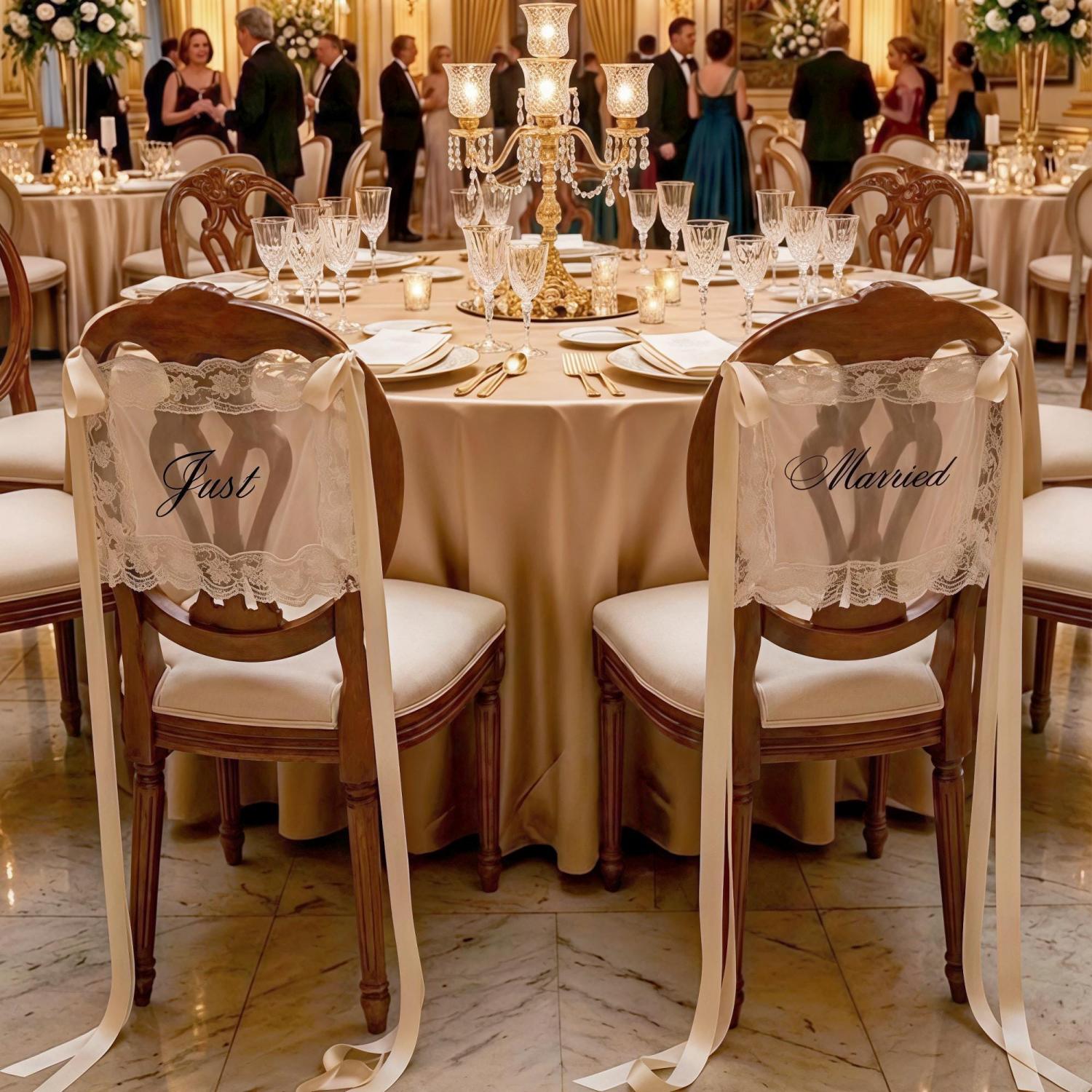 Personalized Lace Just Married Chair Sign for Bride & Groom, Wedding Chair Decor, Sheer Lace Signs, Custom Wedding Chair Banners