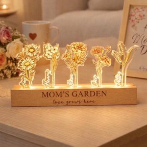 Grandma's Garden Birth Flower Night Light, Custom  Acrylic Night Light with Kids Names, Mother's Day Gift, Family Birth Flower Gifts