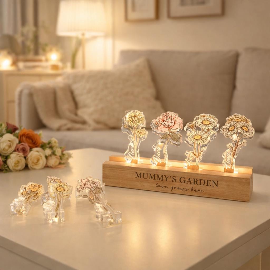 Grandma's Garden Birth Flower Night Light, Custom  Acrylic Night Light with Kids Names, Mother's Day Gift, Family Birth Flower Gifts