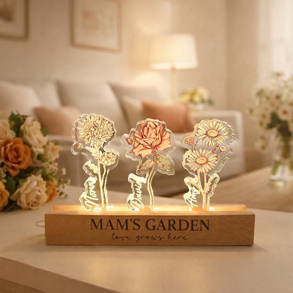 Grandma's Garden Birth Flower Night Light, Custom  Acrylic Night Light with Kids Names, Mother's Day Gift, Family Birth Flower Gifts