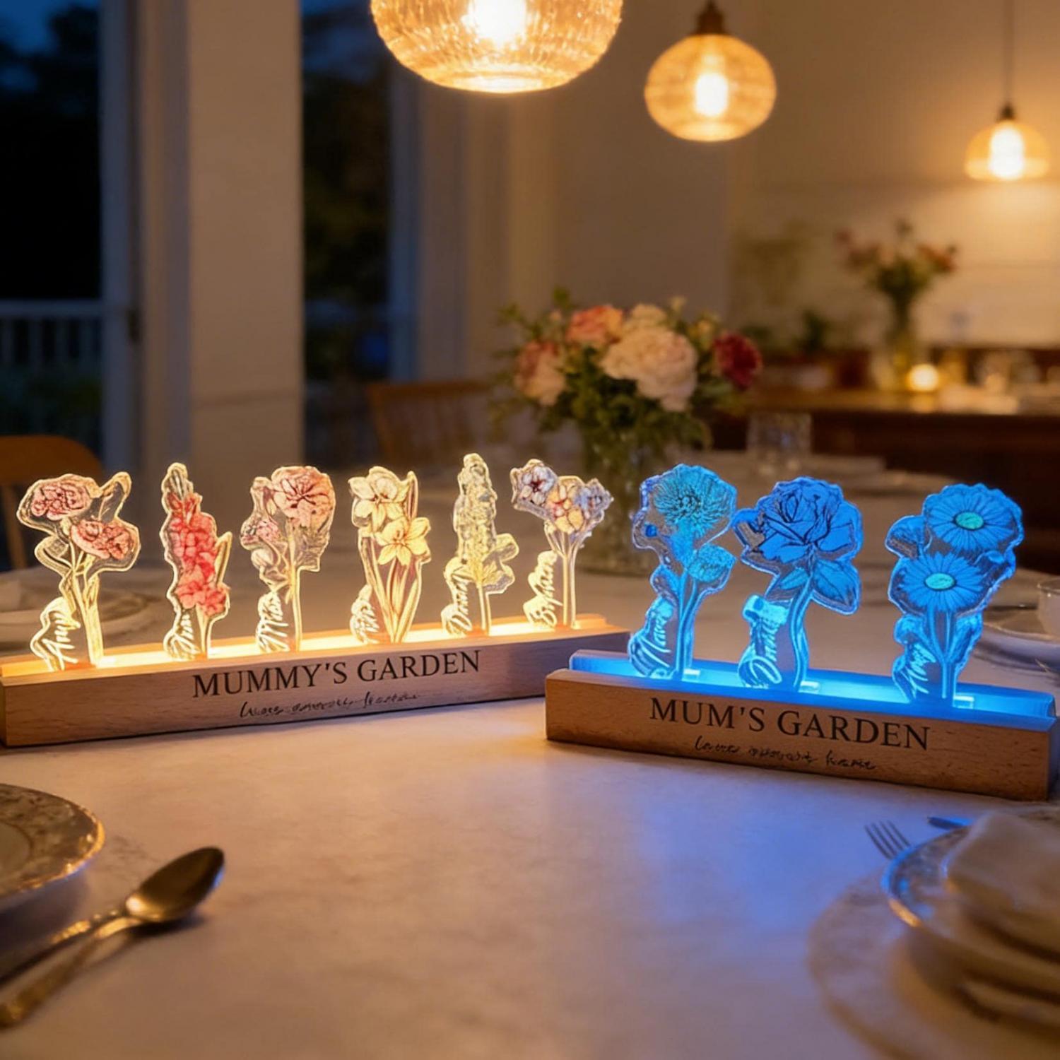 Grandma's Garden Birth Flower Night Light, Custom  Acrylic Night Light with Kids Names, Mother's Day Gift, Family Birth Flower Gifts