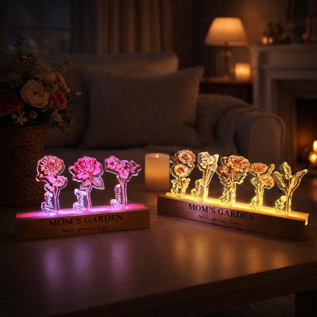 Grandma's Garden Birth Flower Night Light, Custom  Acrylic Night Light with Kids Names, Mother's Day Gift, Family Birth Flower Gifts