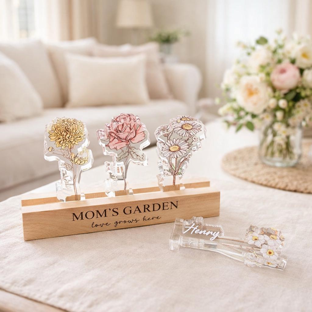 Grandma's Garden Birth Flower Night Light, Custom  Acrylic Night Light with Kids Names, Mother's Day Gift, Family Birth Flower Gifts