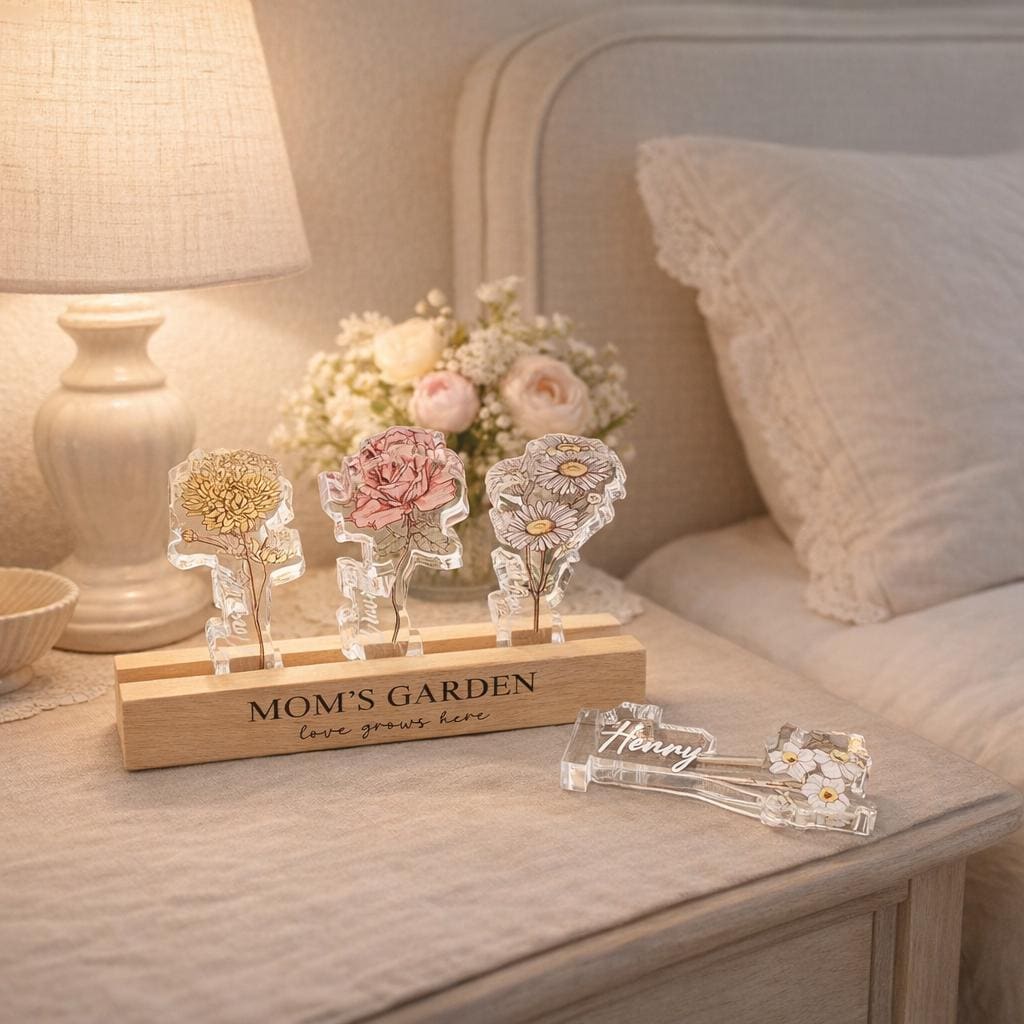 Grandma's Garden Birth Flower Night Light, Custom  Acrylic Night Light with Kids Names, Mother's Day Gift, Family Birth Flower Gifts