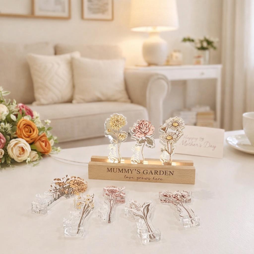 Grandma's Garden Birth Flower Night Light, Custom  Acrylic Night Light with Kids Names, Mother's Day Gift, Family Birth Flower Gifts