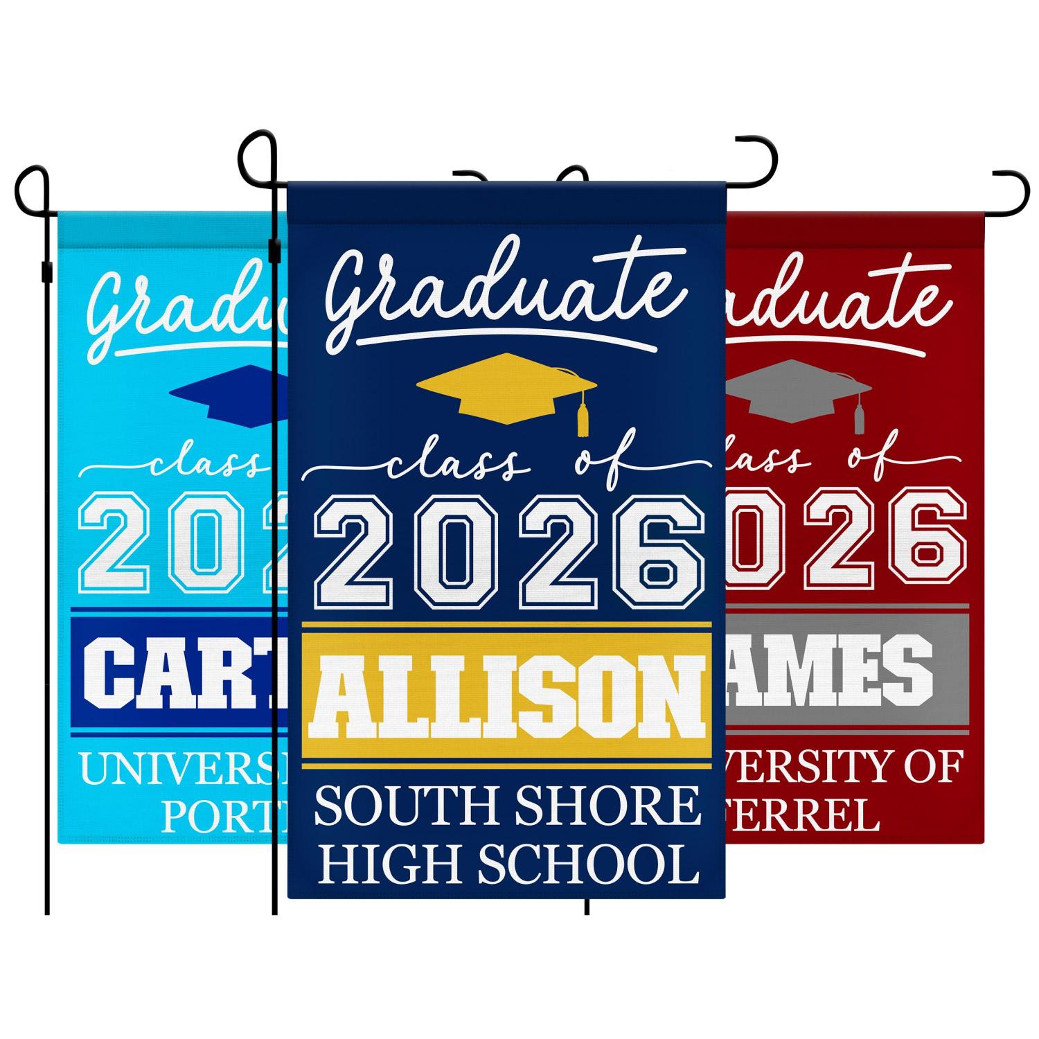 Personalized Graduation Garden Flag w/ Name & School Name - 3 Sizes - Outdoor Graduation Decoration 2026 - Class of 2026 Yard Sign