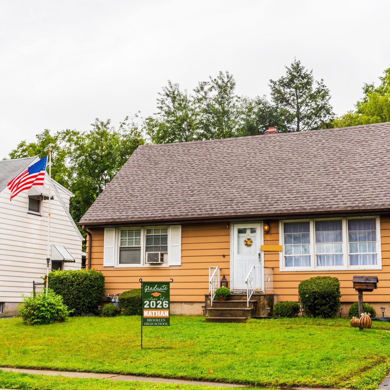 Personalized Graduation Garden Flag w/ Name & School Name - 3 Sizes - Outdoor Graduation Decoration 2026 - Class of 2026 Yard Sign