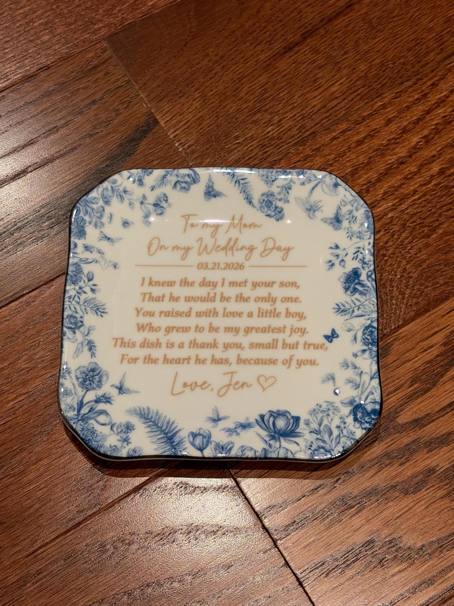 Custom Mother Of The Bride Jewelry Dish, Mother of the bride Jewelry plate, Custom Jewelry Tray for Mom, Wedding Favor Gift For Mom