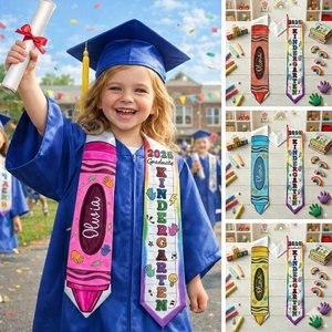 Kid Pencil Graduation Stole, Custom Name Crayon Pre K Grad Sash, Kindergarten Class Of 2026 Boy Girl, Personalized Graduation Gift for Son