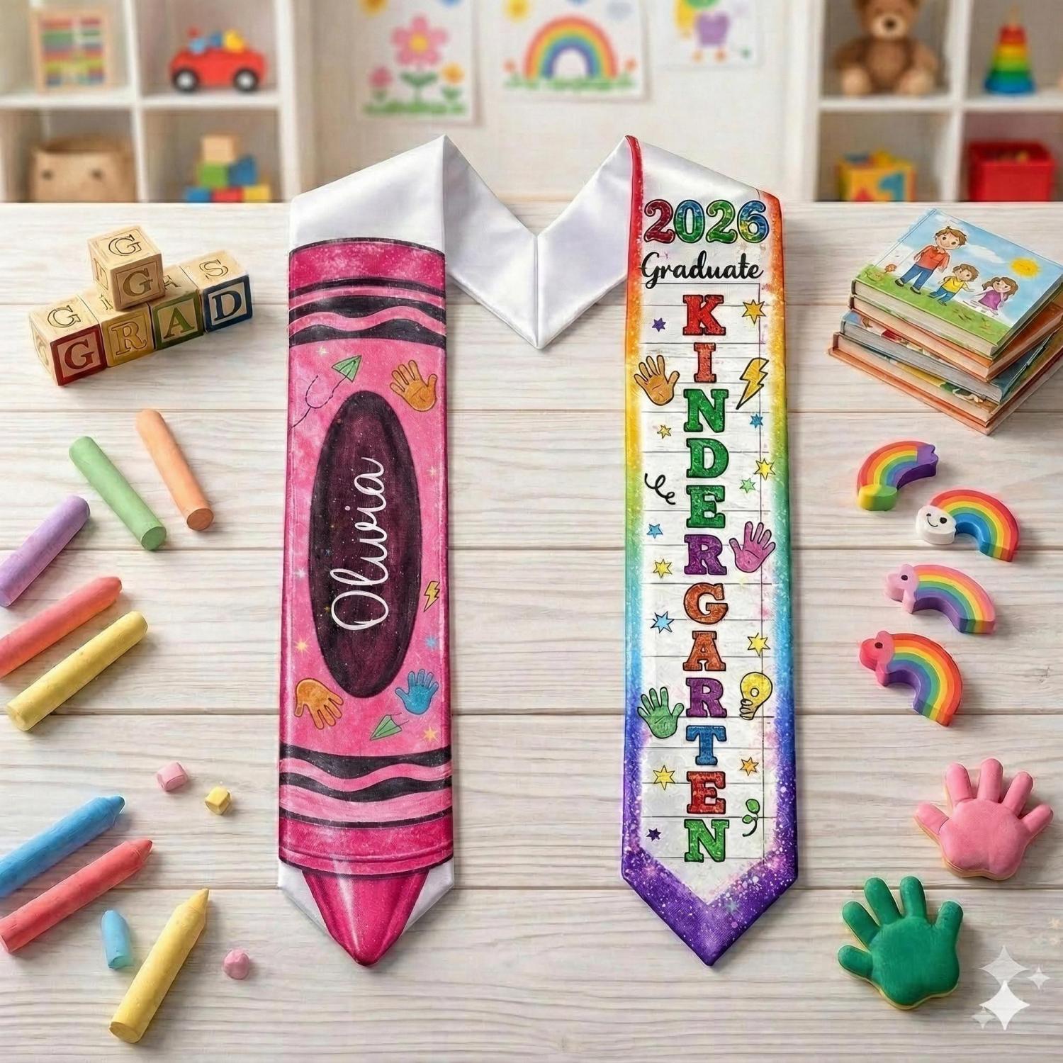 Kid Pencil Graduation Stole, Custom Name Crayon Pre K Grad Sash, Kindergarten Class Of 2026 Boy Girl, Personalized Graduation Gift for Son