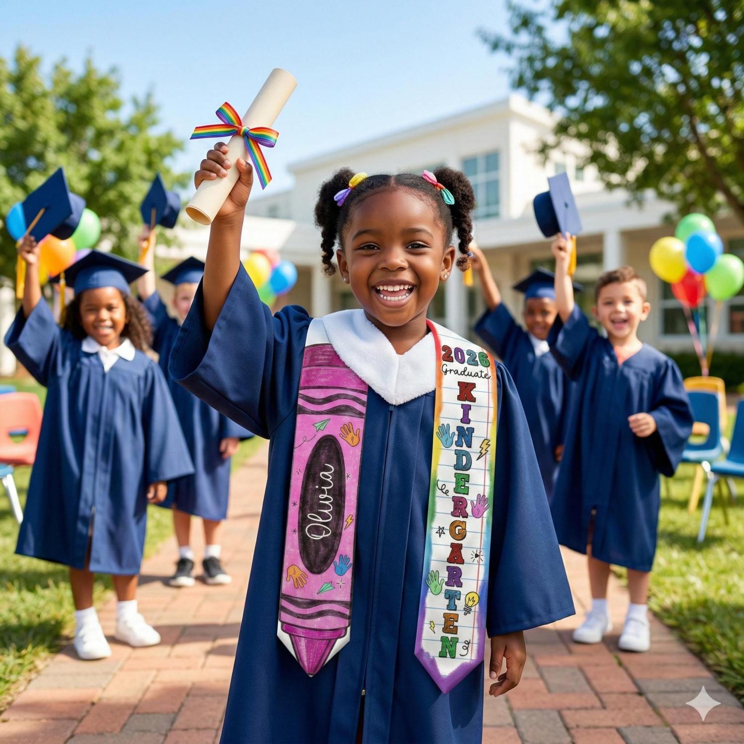 Kid Pencil Graduation Stole, Custom Name Crayon Pre K Grad Sash, Kindergarten Class Of 2026 Boy Girl, Personalized Graduation Gift for Son