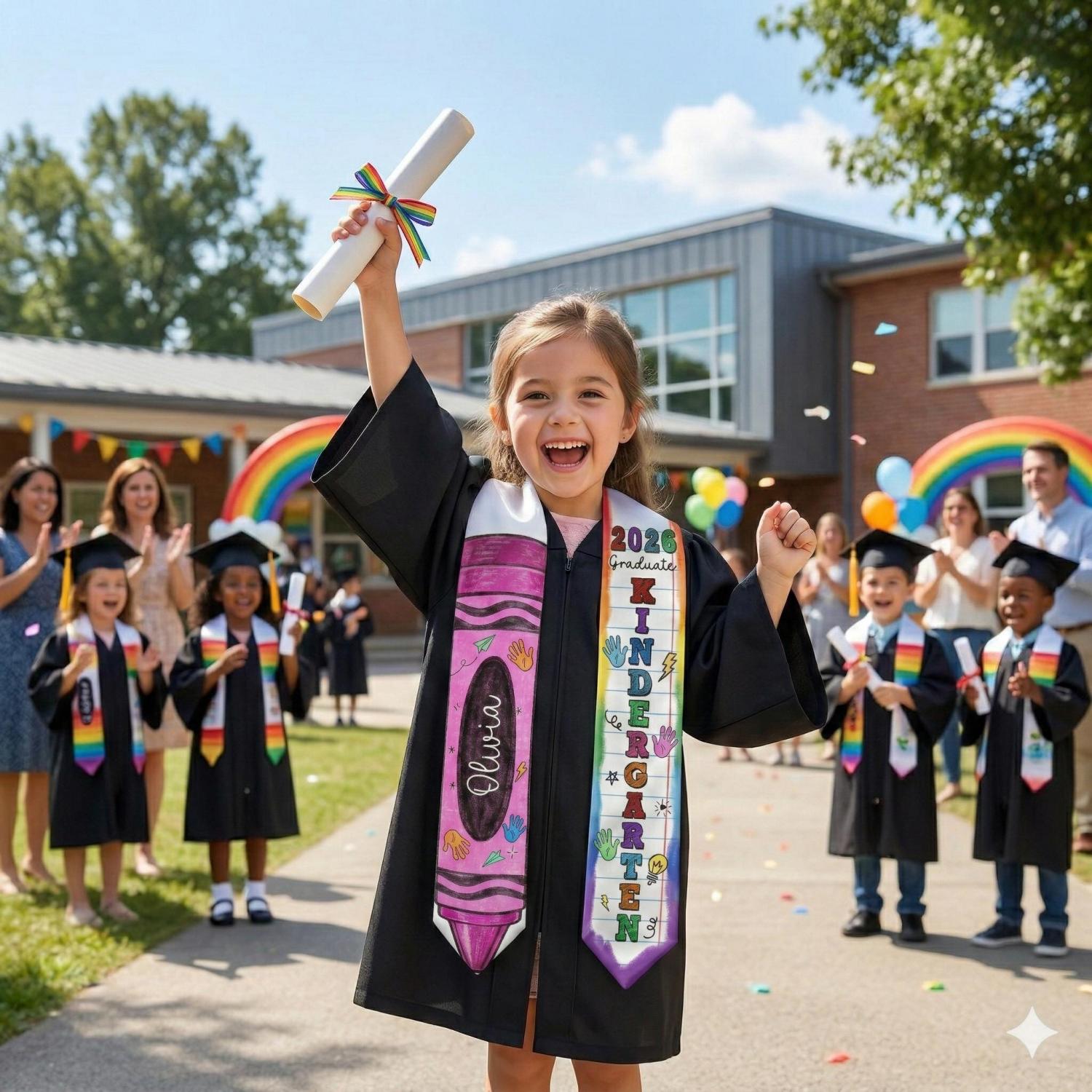 Kid Pencil Graduation Stole, Custom Name Crayon Pre K Grad Sash, Kindergarten Class Of 2026 Boy Girl, Personalized Graduation Gift for Son