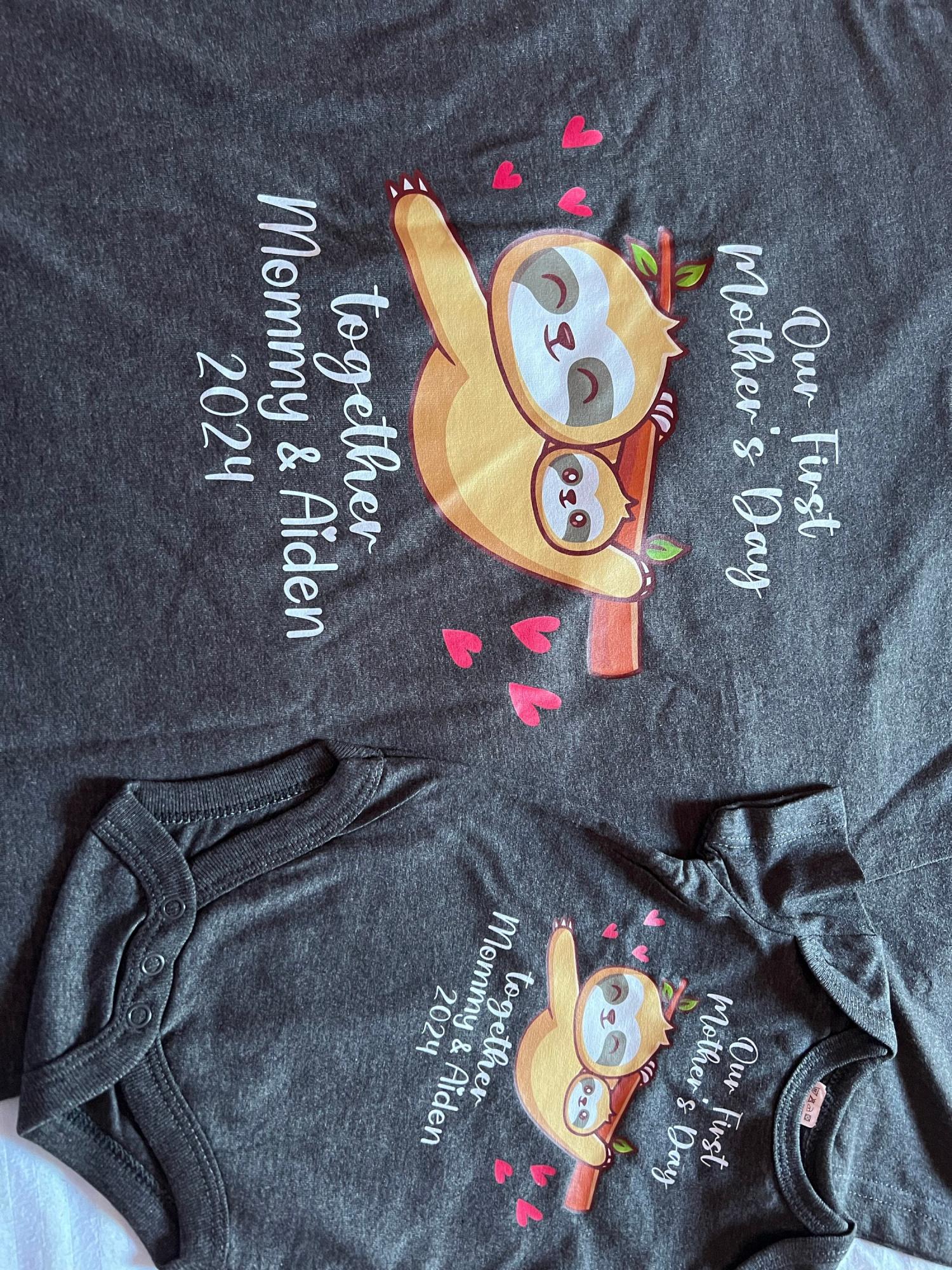 Personalized First Mother's Day Shirt, Mom Baby Tee, Mama Daughter Shirt, 1st Mother's Day Sweater, Funny Sloth 1st Mother's Day T-shirt