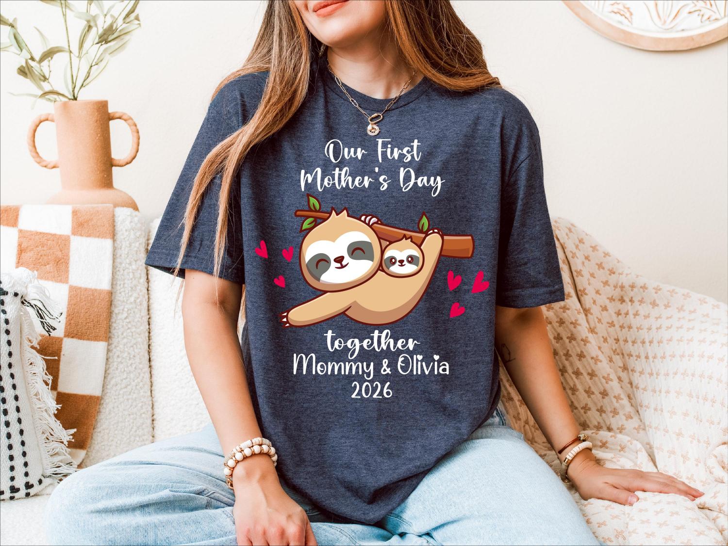 Personalized First Mother's Day Shirt, Mom Baby Tee, Mama Daughter Shirt, 1st Mother's Day Sweater, Funny Sloth 1st Mother's Day T-shirt