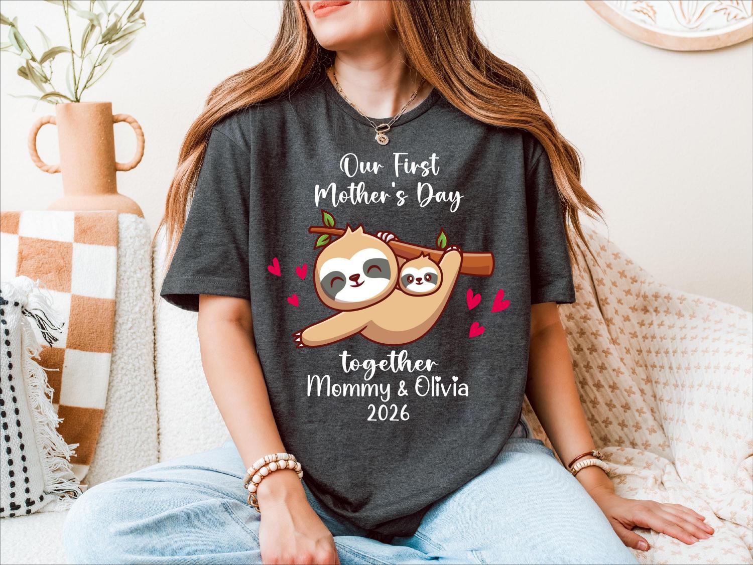Personalized First Mother's Day Shirt, Mom Baby Tee, Mama Daughter Shirt, 1st Mother's Day Sweater, Funny Sloth 1st Mother's Day T-shirt