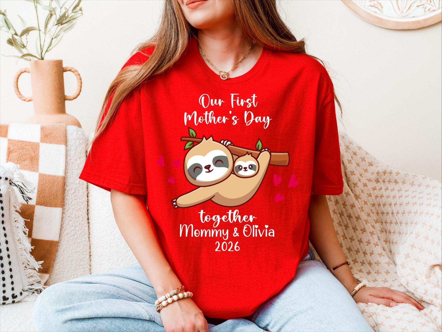 Personalized First Mother's Day Shirt, Mom Baby Tee, Mama Daughter Shirt, 1st Mother's Day Sweater, Funny Sloth 1st Mother's Day T-shirt