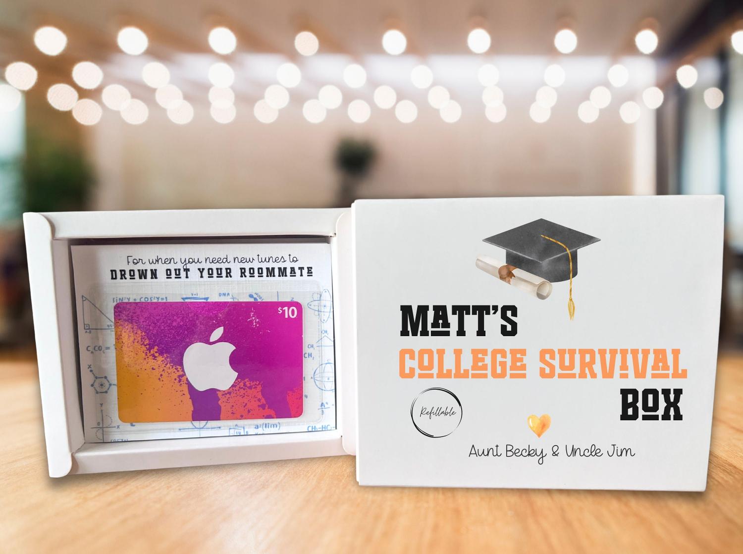 College Survival Gift Card College Bound Care Package High School Graduation Gift Personalized Gift College Student Cash Holder Money Holder