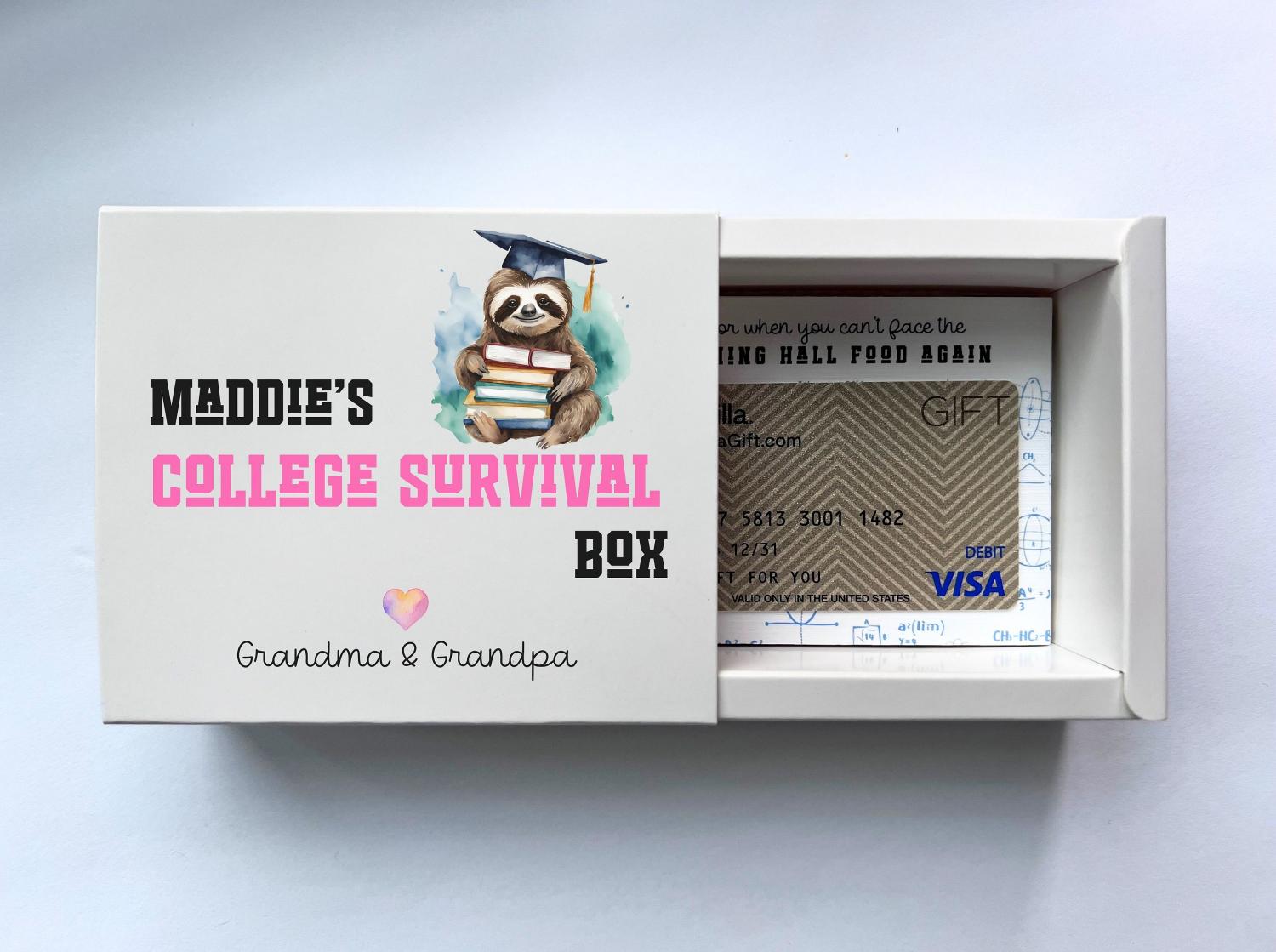 College Survival Gift Card College Bound Care Package High School Graduation Gift Personalized Gift College Student Cash Holder Money Holder