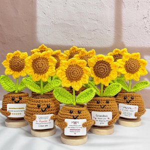 Adorable Handmade Crochet Sunflower Gifts,Crochet Flowers Decor,Mother's Day Gifts,Love You Mom,Thanks Mom,Flower Gifts for Mom Aunt Grandma