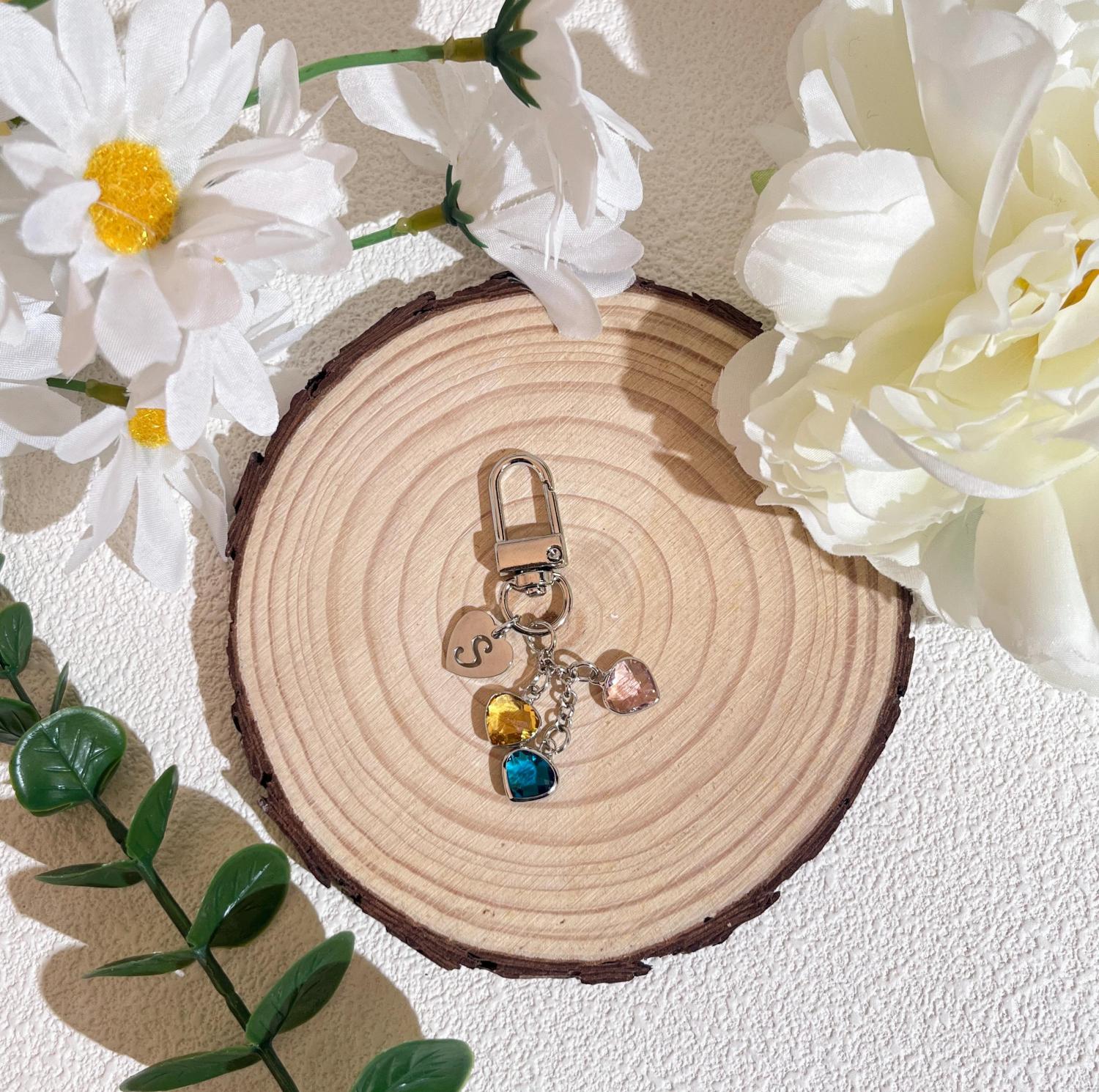 Personalized Birthstone Keychain,Custom Aquamarine Key Ring,Mothers Day Gift,mother birthday gift,Family tree keychain,Birthday Gift for Her