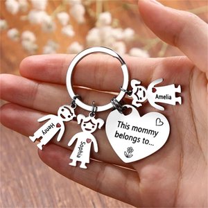 Custom 1-5 Names Keychain Set for Mom, "This Mommy belongs to..." Kids Charm Keyring Gifts for Her,Wife,Mother's Day Gift Idea For Mommy
