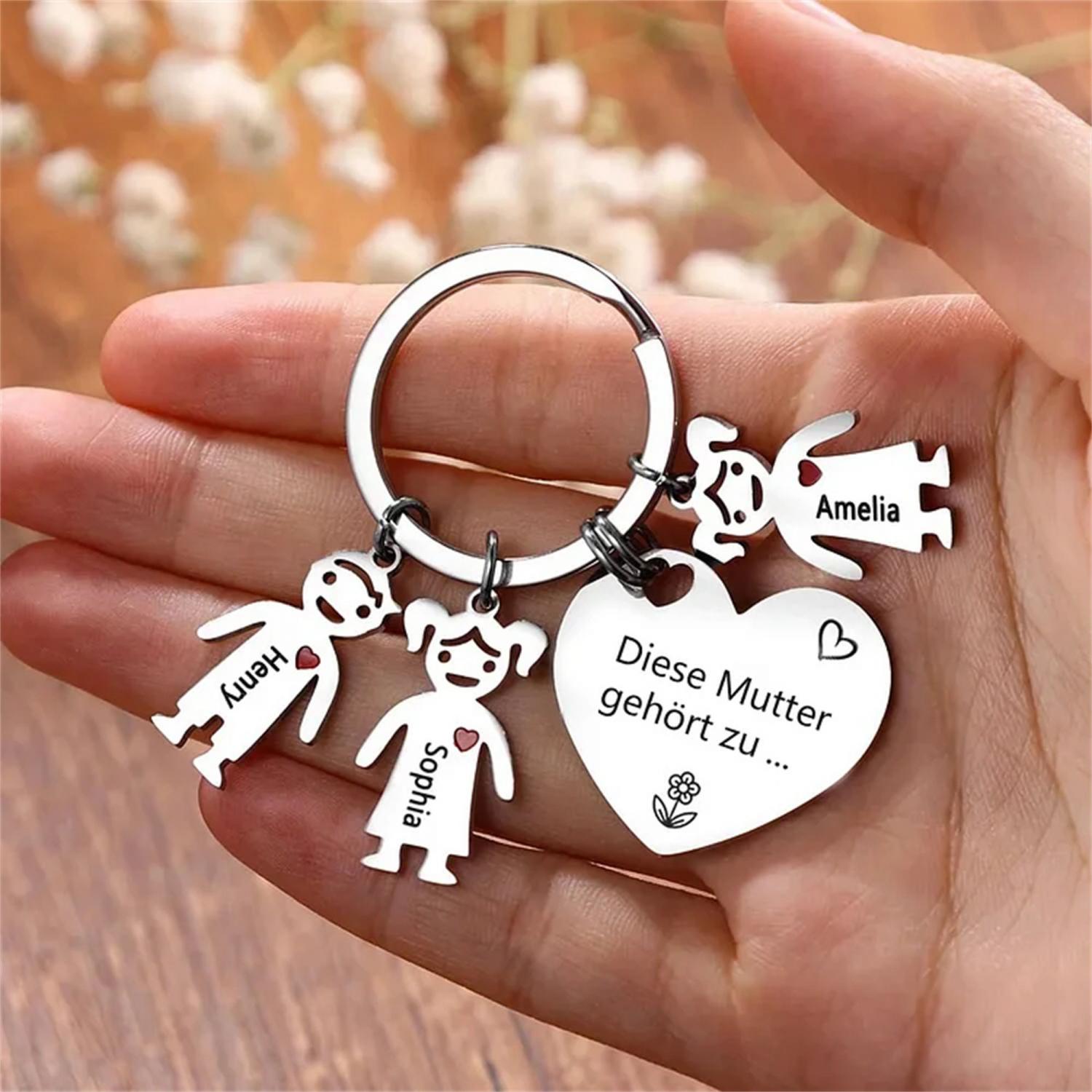 Custom 1-5 Names Keychain Set for Mom, "This Mommy belongs to..." Kids Charm Keyring Gifts for Her,Wife,Mother's Day Gift Idea For Mommy