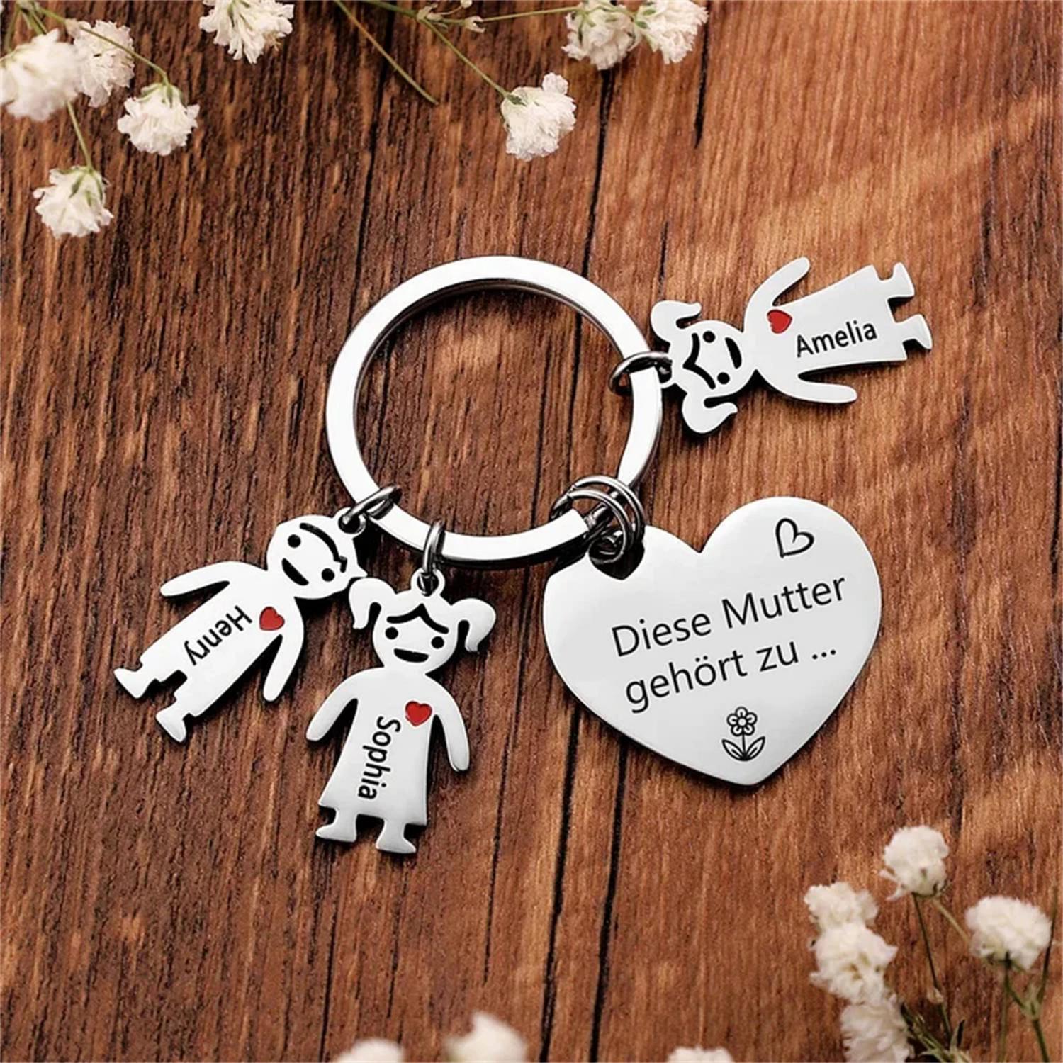Custom 1-5 Names Keychain Set for Mom, "This Mommy belongs to..." Kids Charm Keyring Gifts for Her,Wife,Mother's Day Gift Idea For Mommy