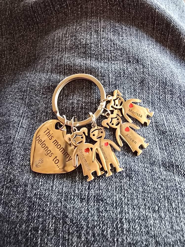Custom 1-5 Names Keychain Set for Mom, "This Mommy belongs to..." Kids Charm Keyring Gifts for Her,Wife,Mother's Day Gift Idea For Mommy