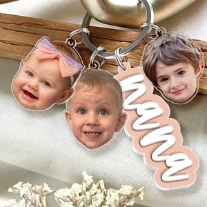Custom Grandma Keychain With Kids Face Charm, Personalized Mother's Day Gift For Grandma, Nana Keychain Gift From Grandkids, Gift For Mom,