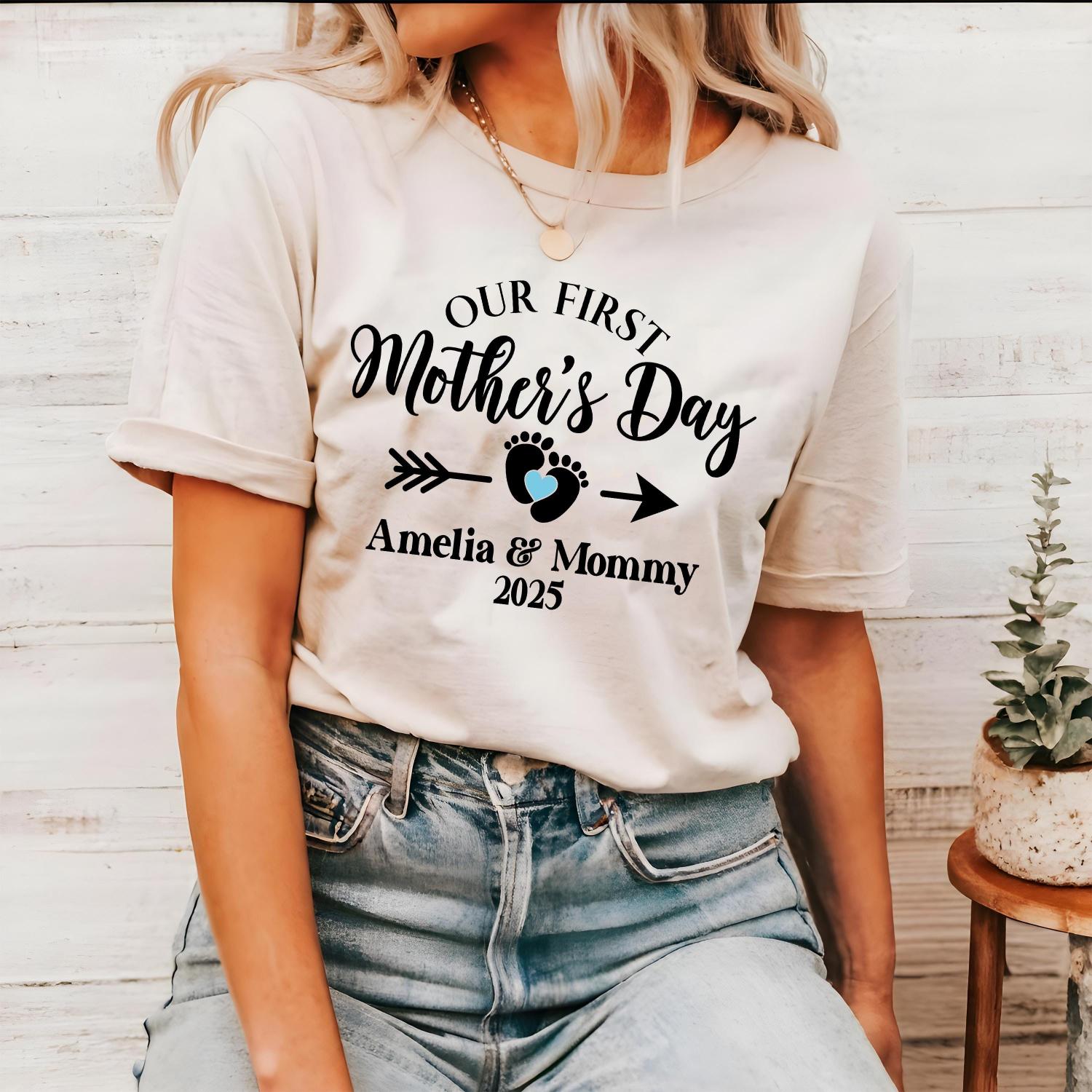 Personalised Matching Our First Mothers Day Shirt, 1st Mother Day Tee and Baby Bodysuit, Custom Mothers Day Gift, Couple New Mom
