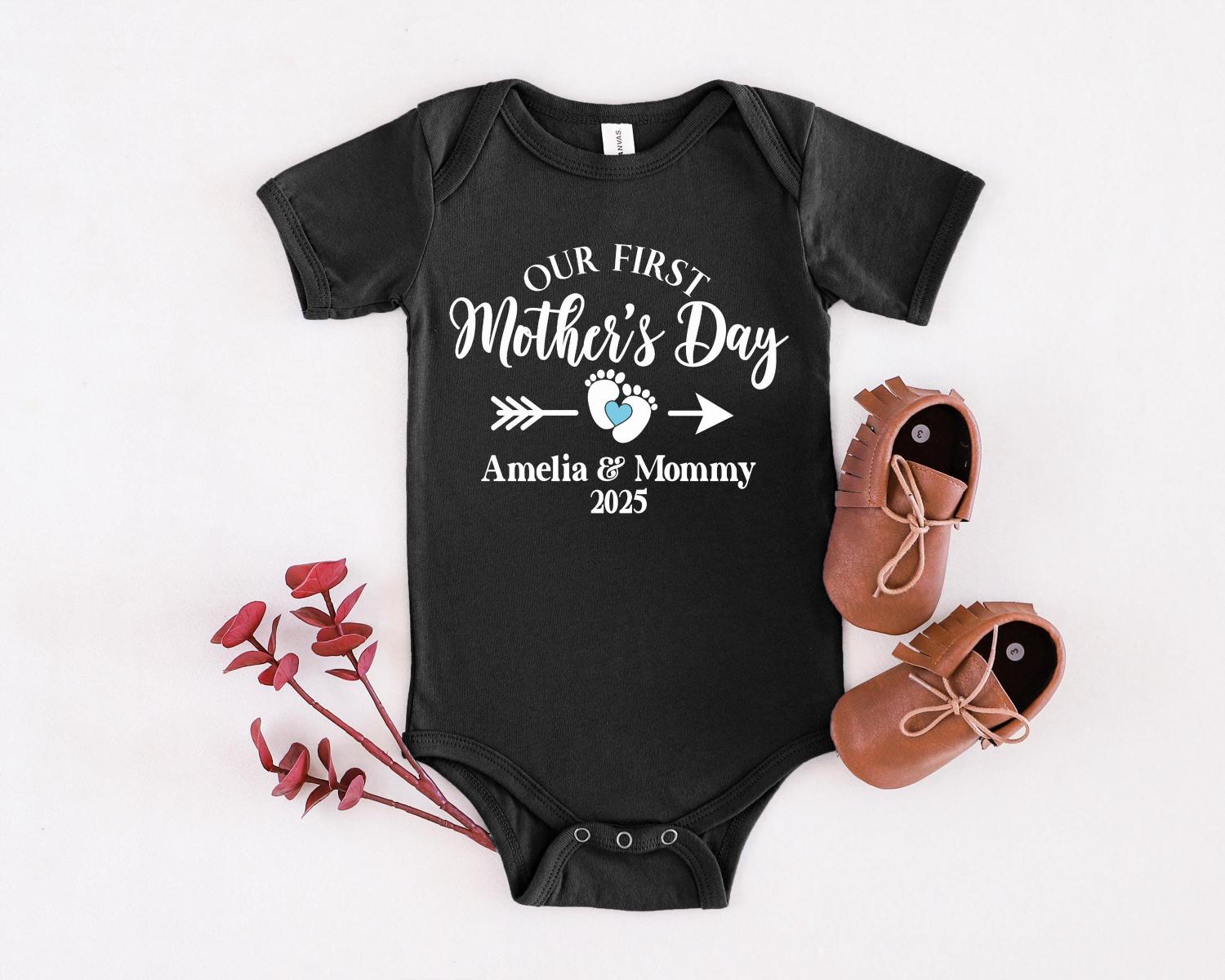 Personalised Matching Our First Mothers Day Shirt, 1st Mother Day Tee and Baby Bodysuit, Custom Mothers Day Gift, Couple New Mom