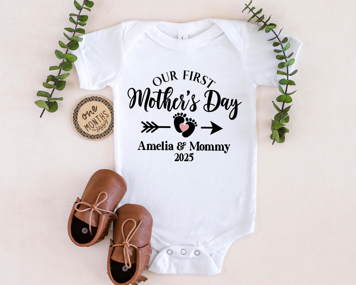 Personalised Matching Our First Mothers Day Shirt, 1st Mother Day Tee and Baby Bodysuit, Custom Mothers Day Gift, Couple New Mom