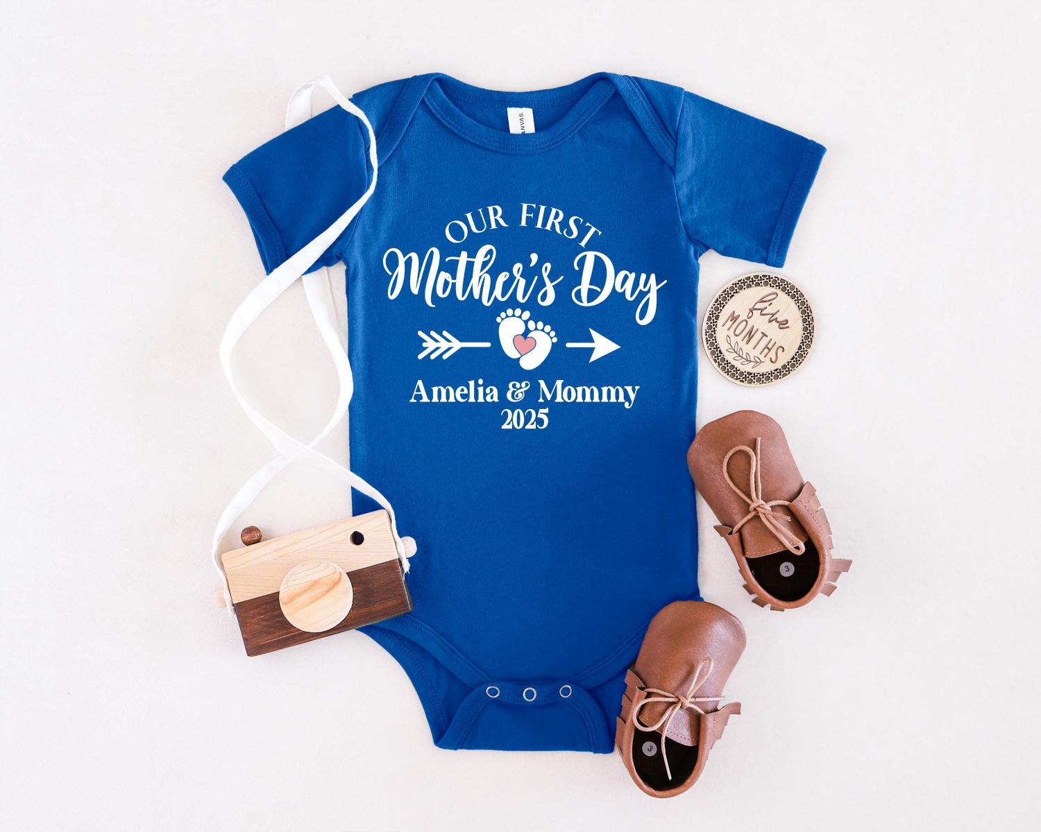 Personalised Matching Our First Mothers Day Shirt, 1st Mother Day Tee and Baby Bodysuit, Custom Mothers Day Gift, Couple New Mom