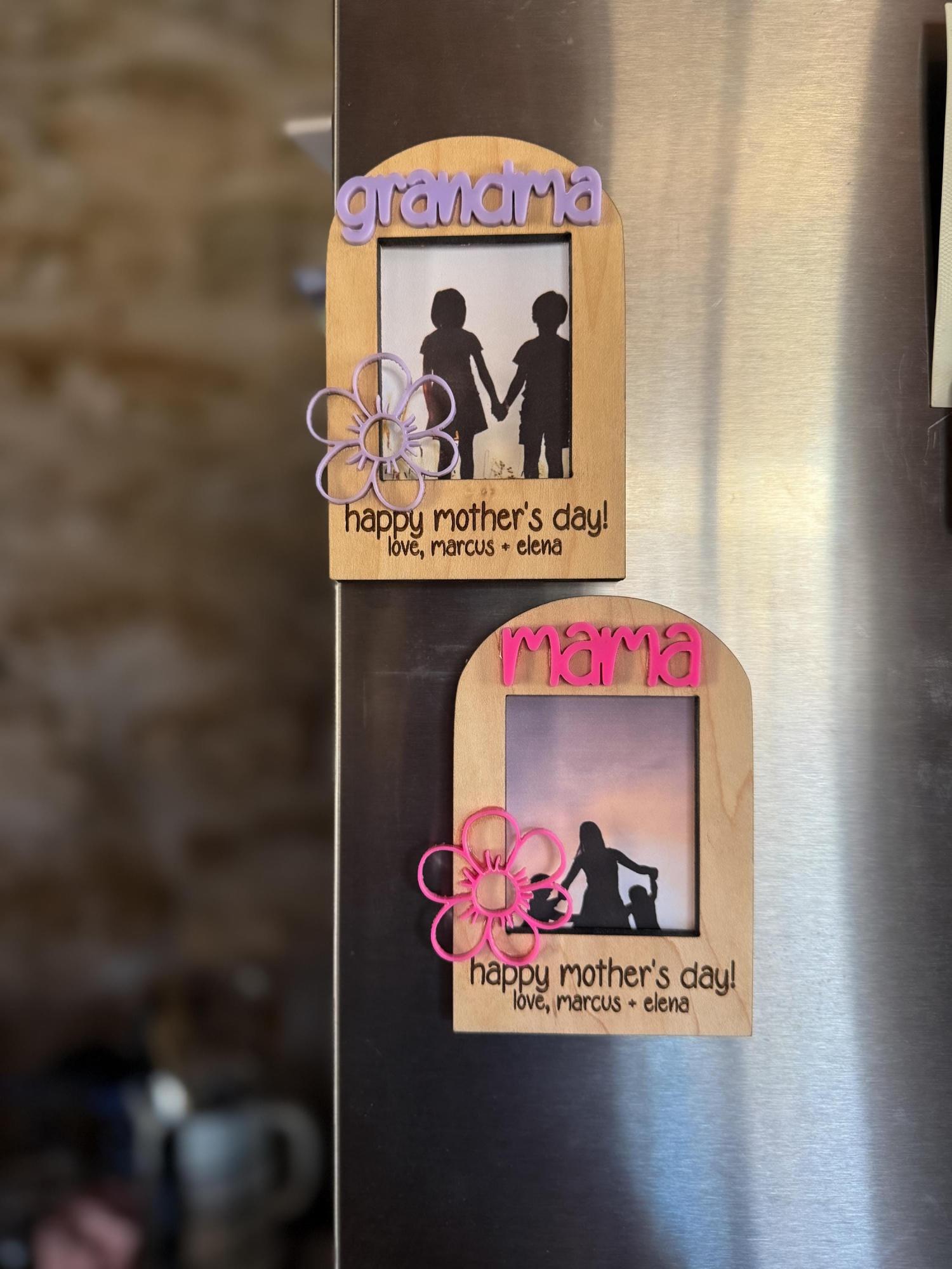 Personalized Photo Frame Magnet, Engraved Flower, Mother's Day Gift