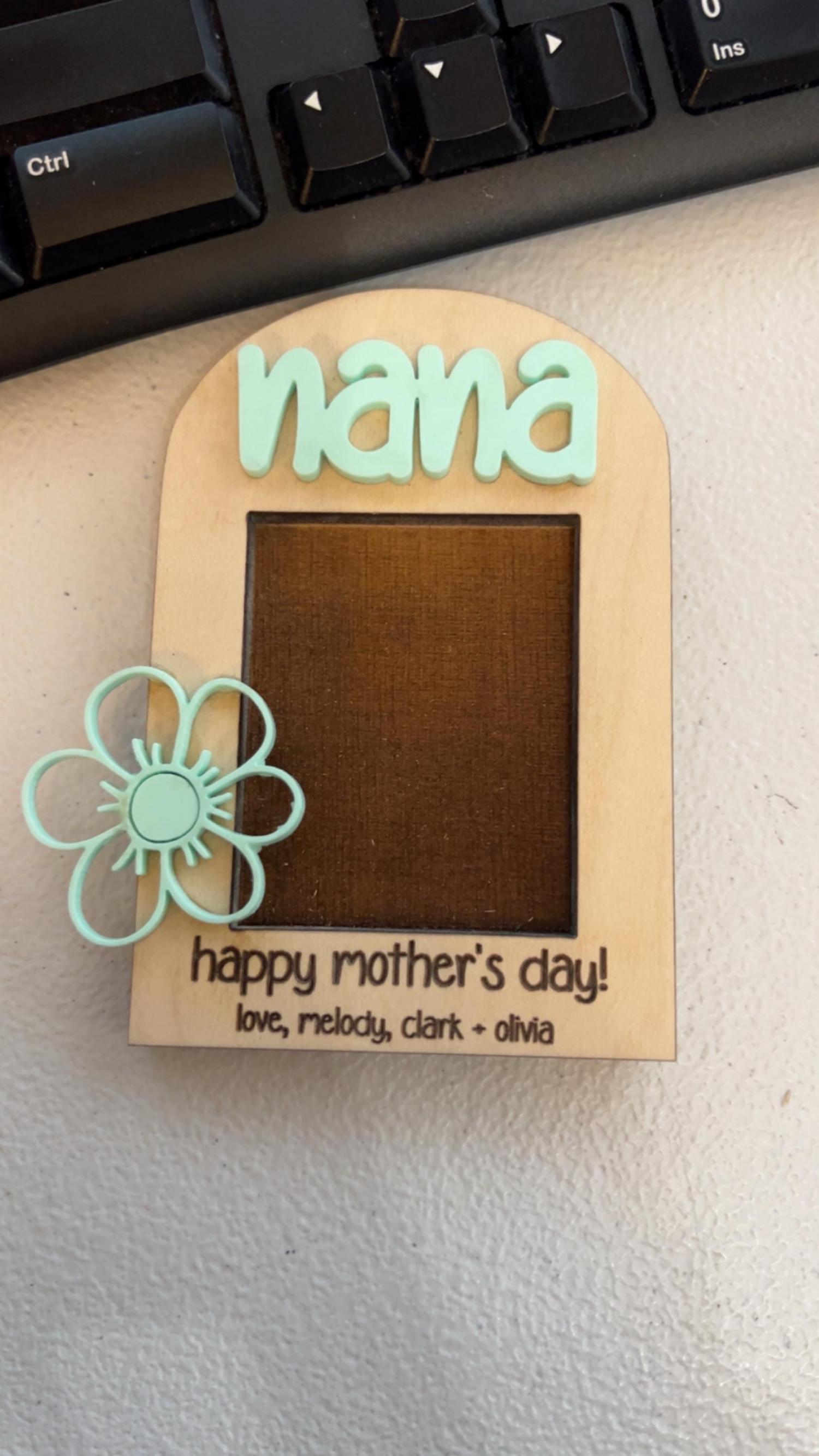 Personalized Photo Frame Magnet, Engraved Flower, Mother's Day Gift