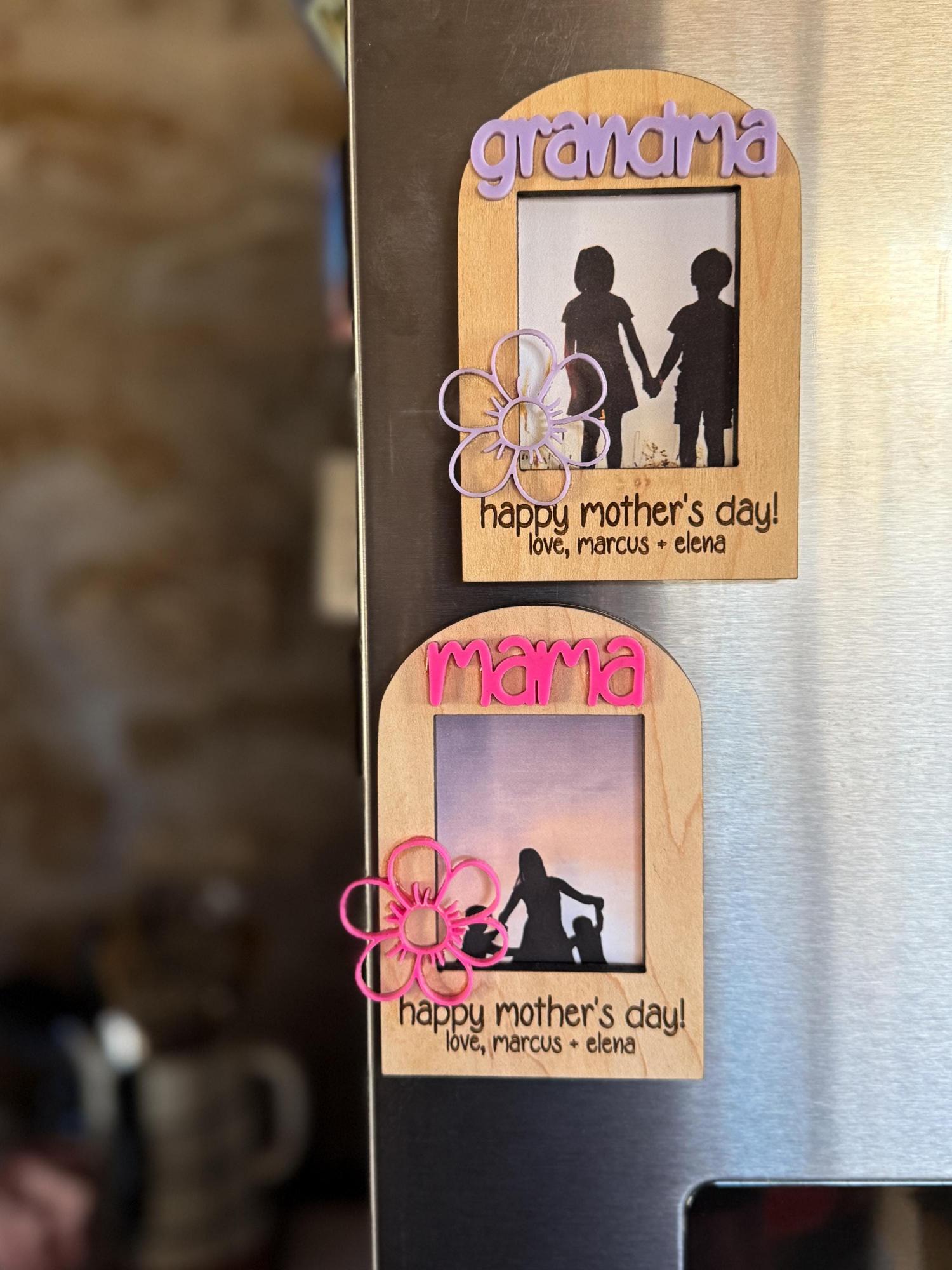 Personalized Photo Frame Magnet, Engraved Flower, Mother's Day Gift