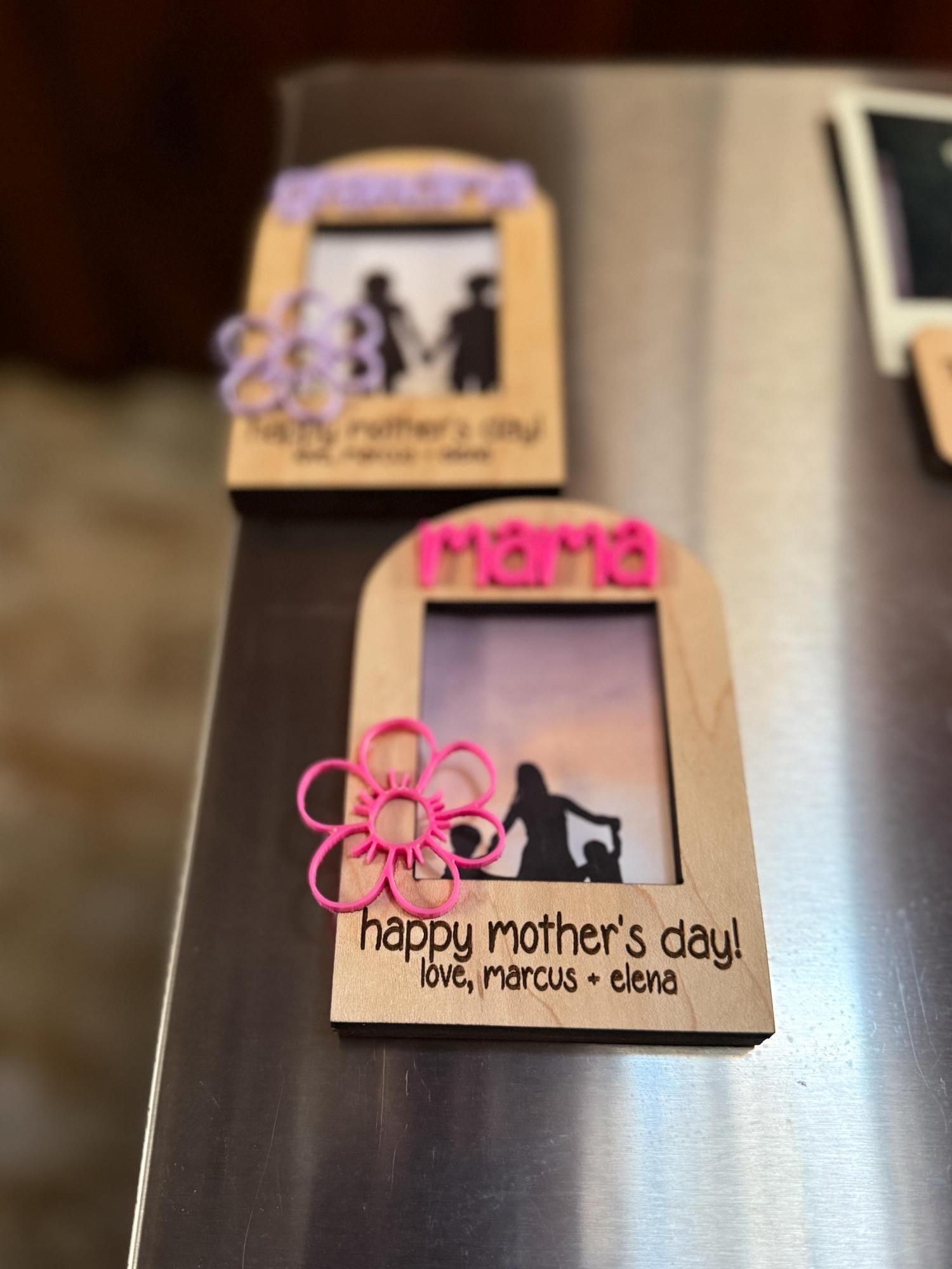 Personalized Photo Frame Magnet, Engraved Flower, Mother's Day Gift