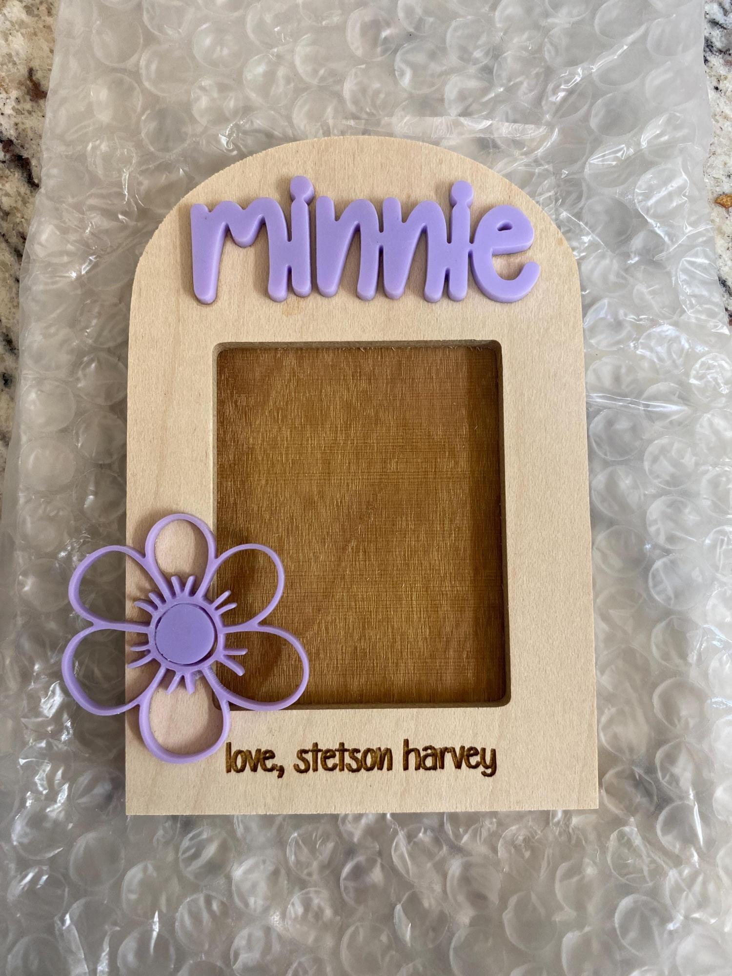 Personalized Photo Frame Magnet, Engraved Flower, Mother's Day Gift