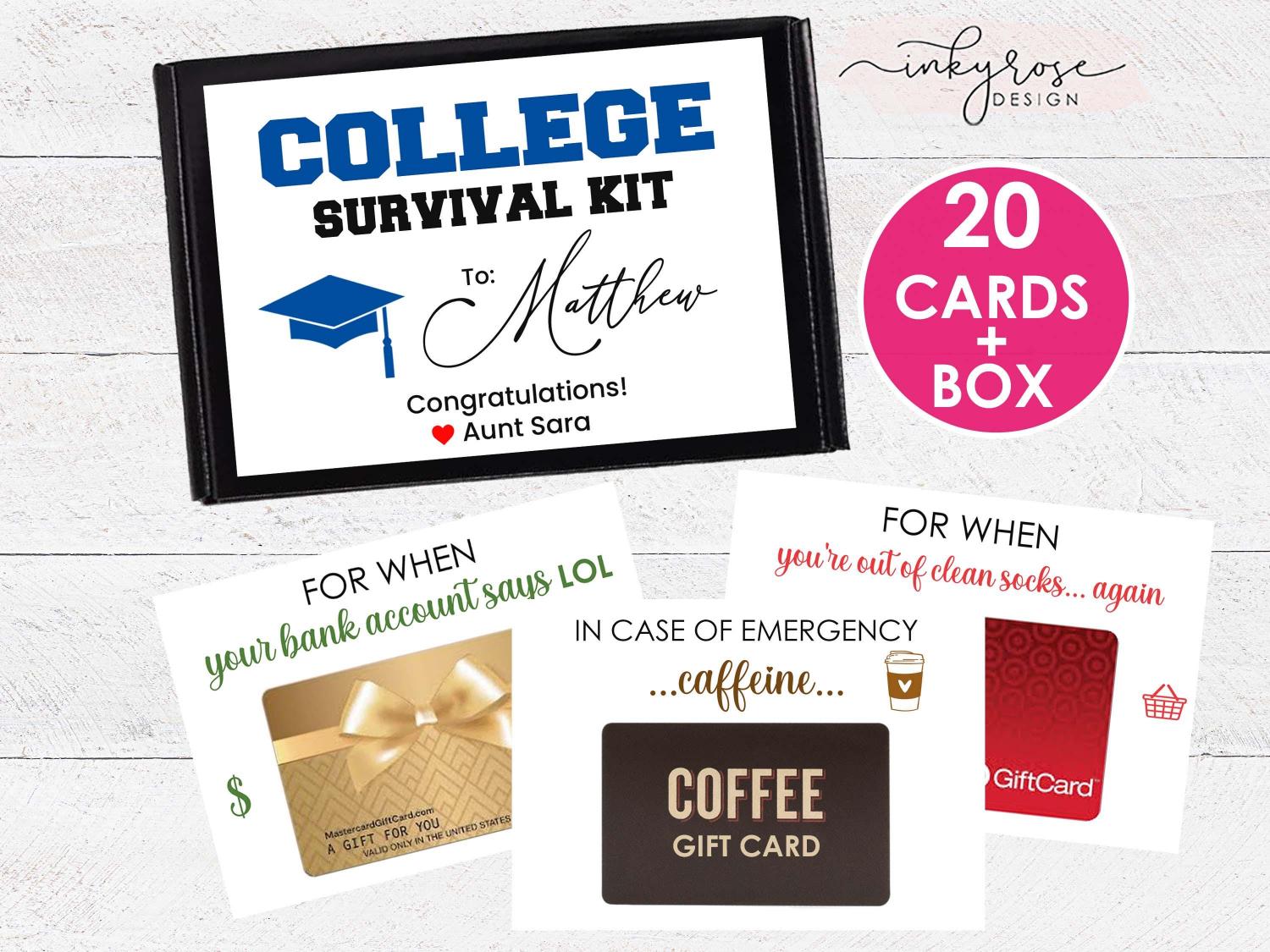 High School Graduation Gift Card Holder College Survival Box Kit College Care Package Bound Gift Must Haves Cash Money Holder Personalized