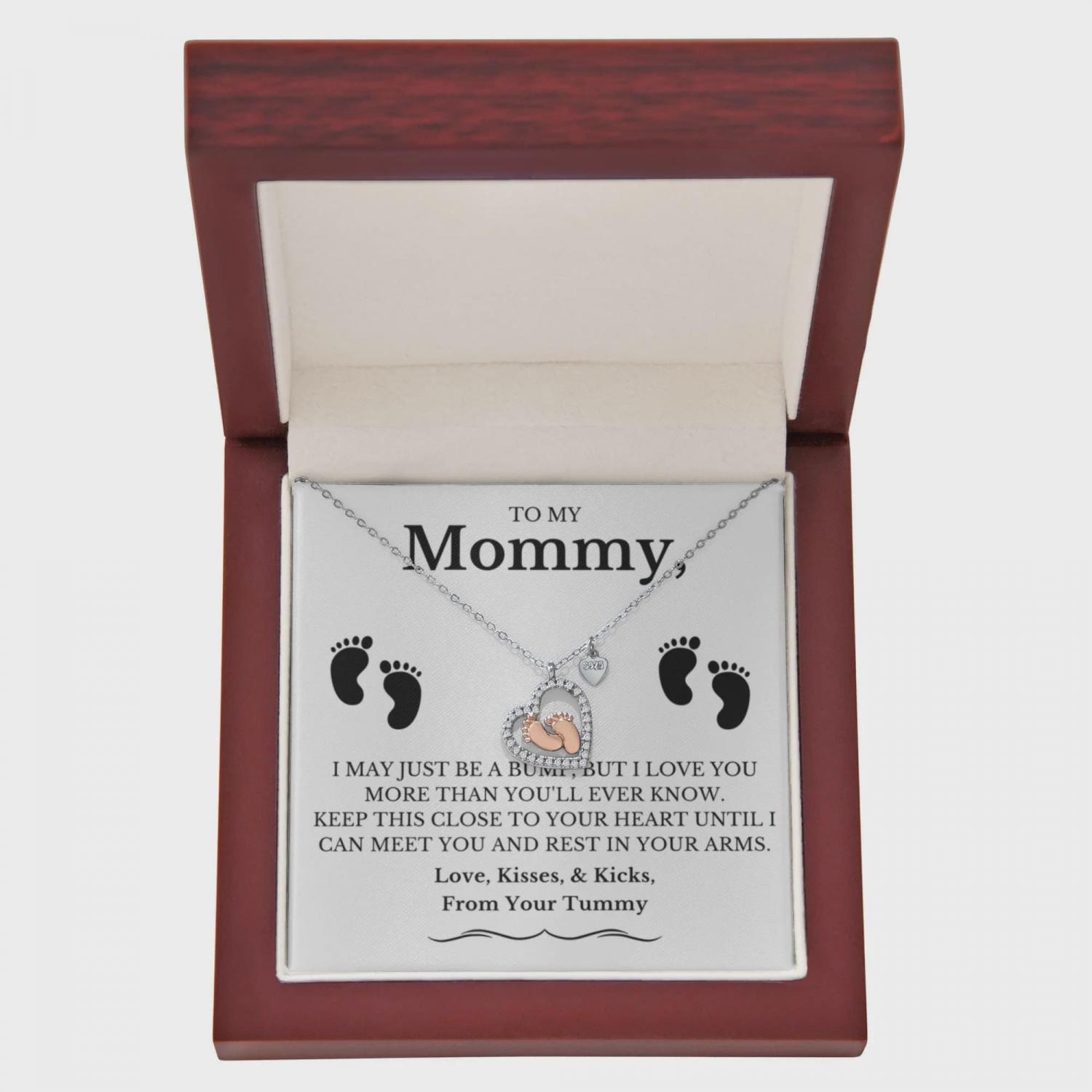 To My Mommy Necklace - Perfect Gift for New Moms, Moms-to-Be, and Baby Showers | To My Mommy Baby Feet Heart Necklace