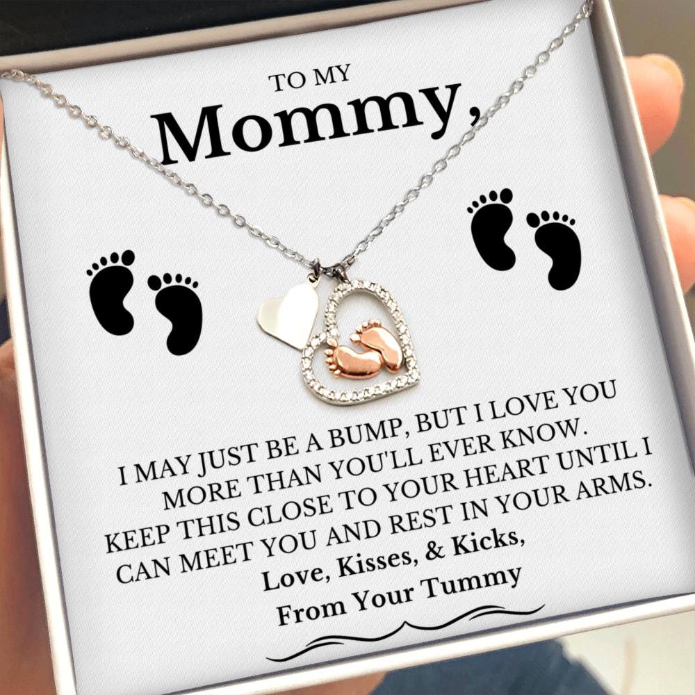 To My Mommy Necklace - Perfect Gift for New Moms, Moms-to-Be, and Baby Showers | To My Mommy Baby Feet Heart Necklace