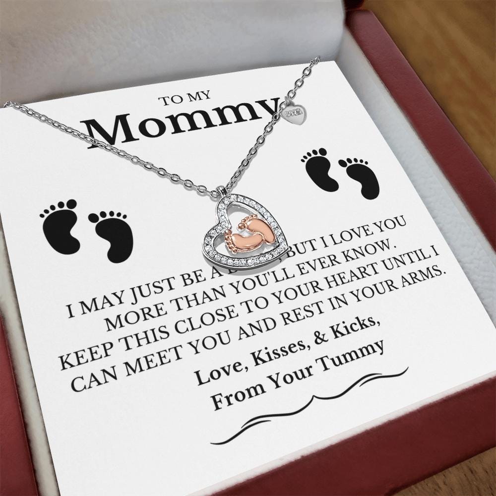 To My Mommy Necklace - Perfect Gift for New Moms, Moms-to-Be, and Baby Showers | To My Mommy Baby Feet Heart Necklace