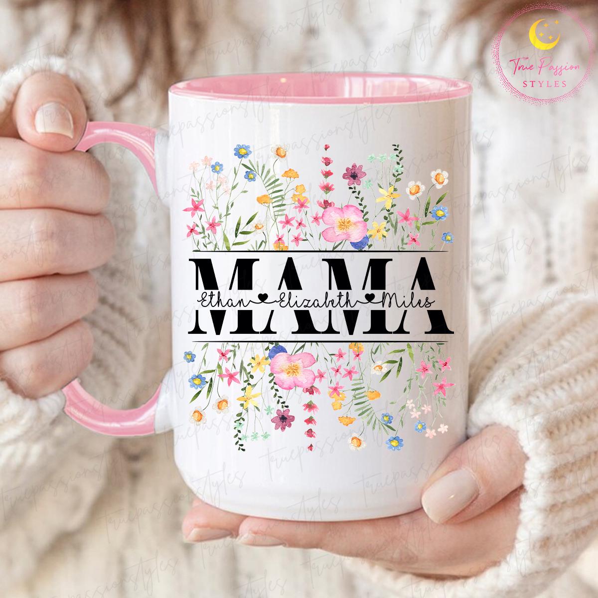 Personalized Mama Mug with Kids Names, Floral Mama Mug, Mothers Day Gift For Mom, Mama To Be Gifts T2859