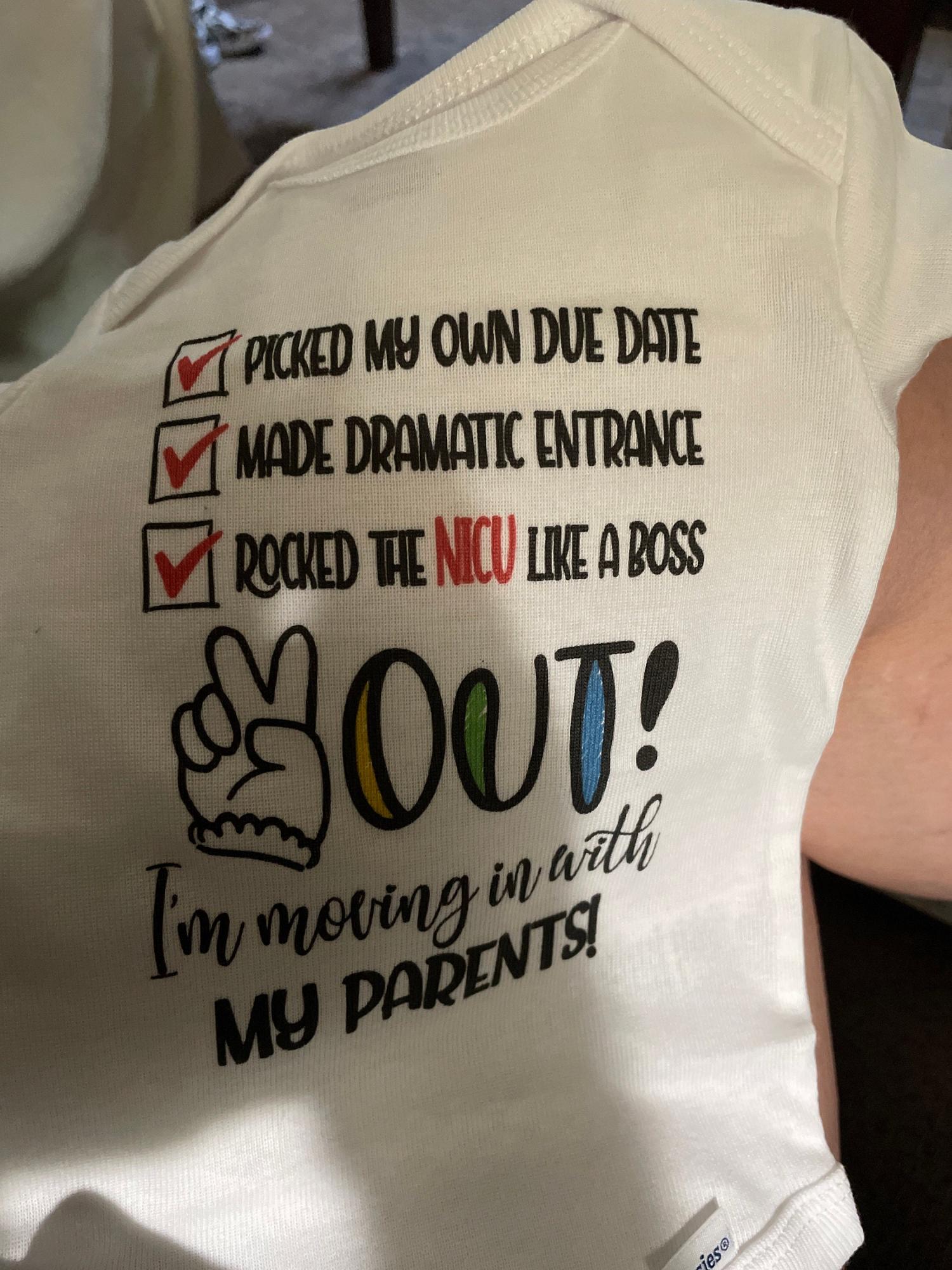 Picked My Own Due Date Going Home Outfit, NICU Graduate Baby Bodysuit:  Peace Out NICU, Newborn Hospital Discharge Gift Onesie® Brand