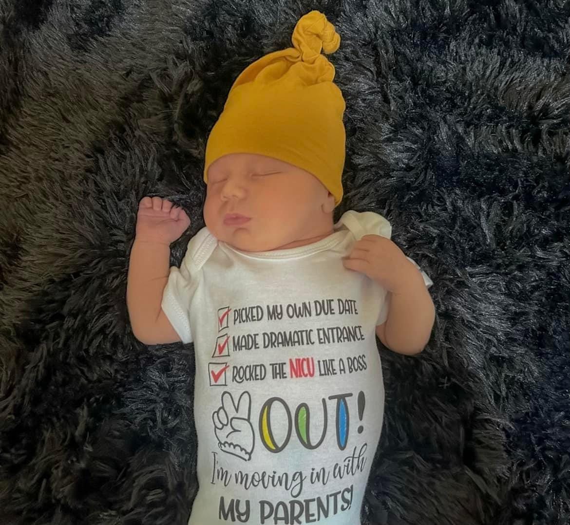 Picked My Own Due Date Going Home Outfit, NICU Graduate Baby Bodysuit:  Peace Out NICU, Newborn Hospital Discharge Gift Onesie® Brand